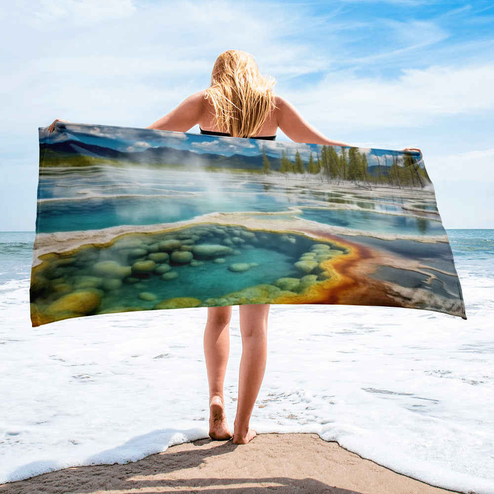 The Yellowstone Caldera USA Beach Towel by Visual Verse - Image 1