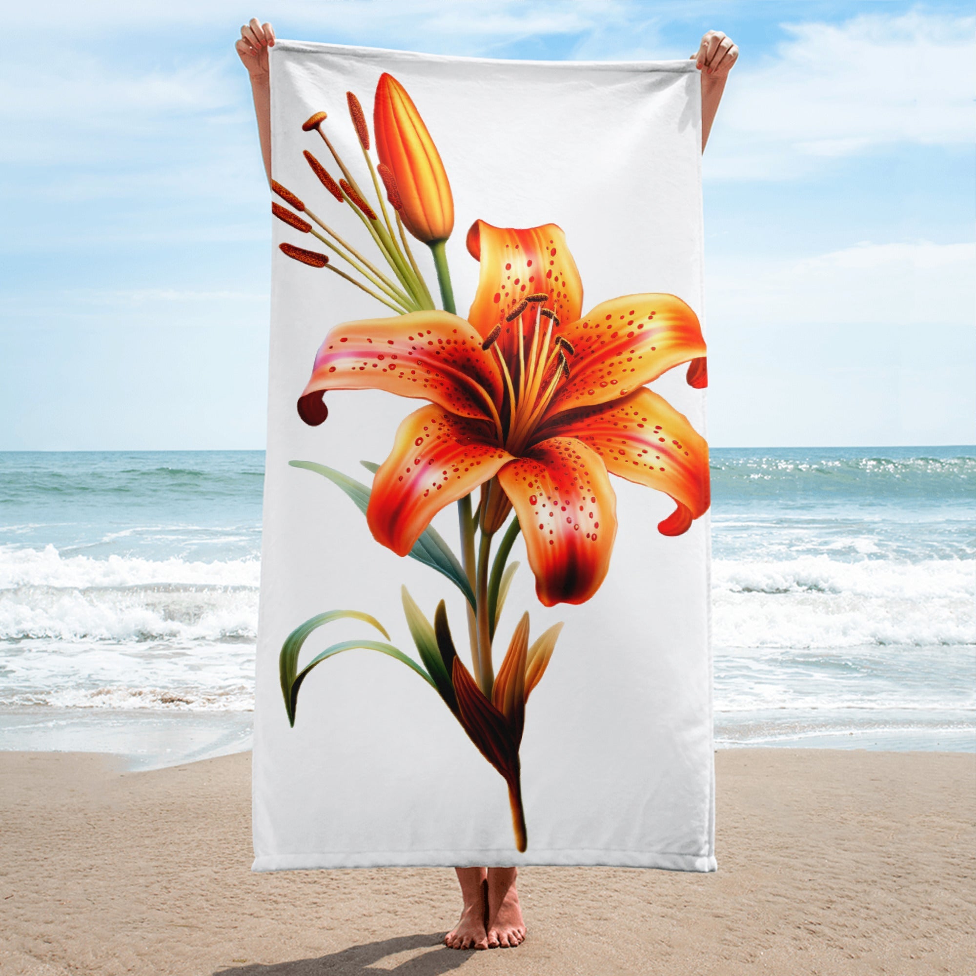 Tiger Lily Flower Beach Towel by Visual Verse - Image 1
