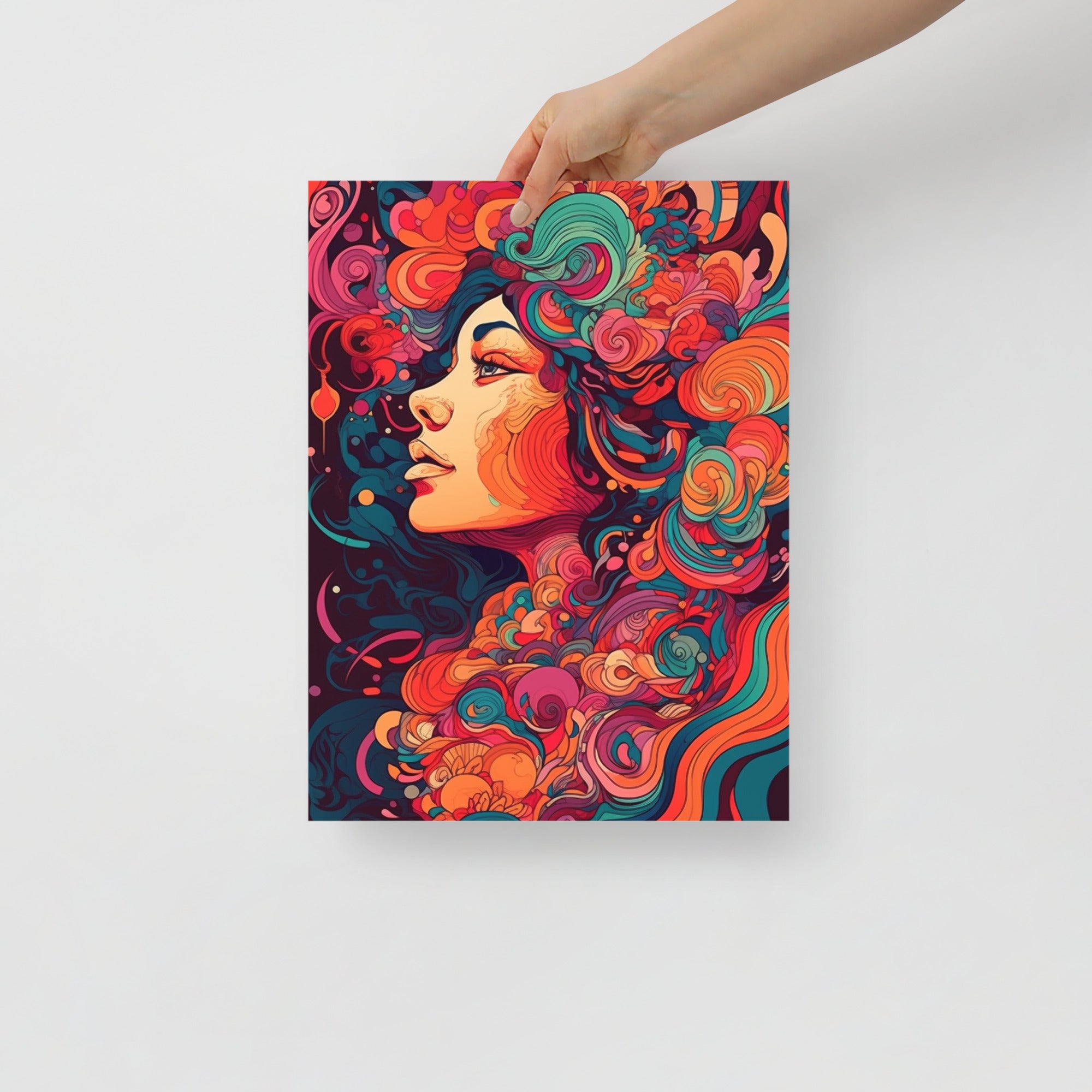 Vibrant Red Woman Psychedelic Art Poster by Visual Verse - Image 3