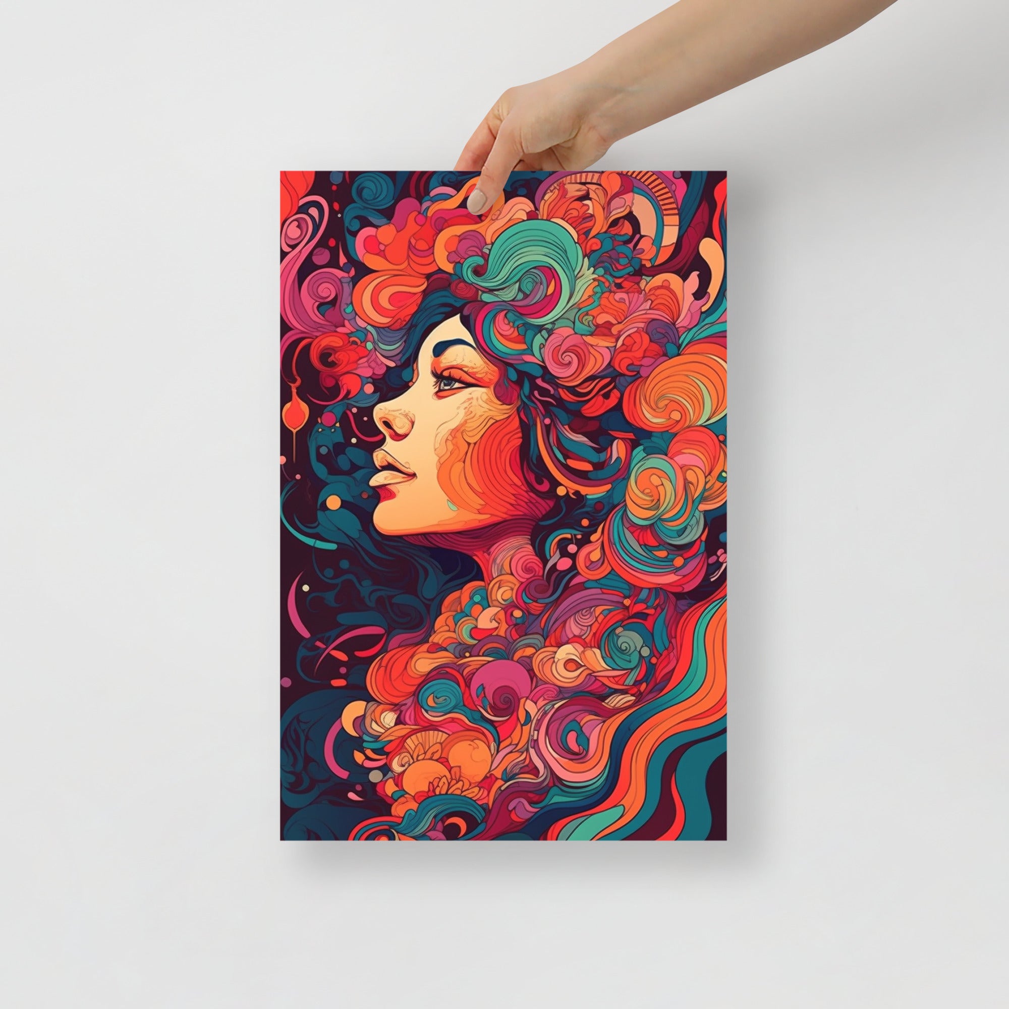 Vibrant Red Woman Psychedelic Art Poster by Visual Verse - Image 4