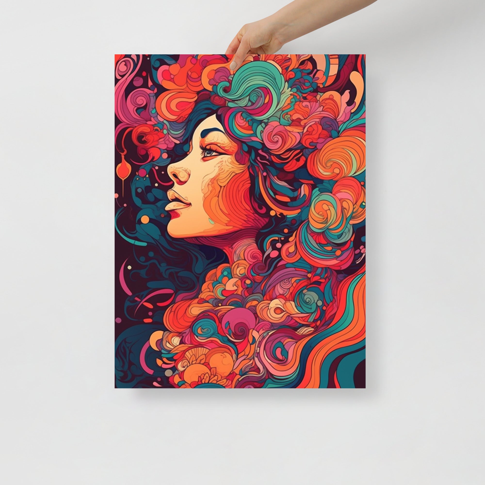 Vibrant Red Woman Psychedelic Art Poster by Visual Verse - Image 6