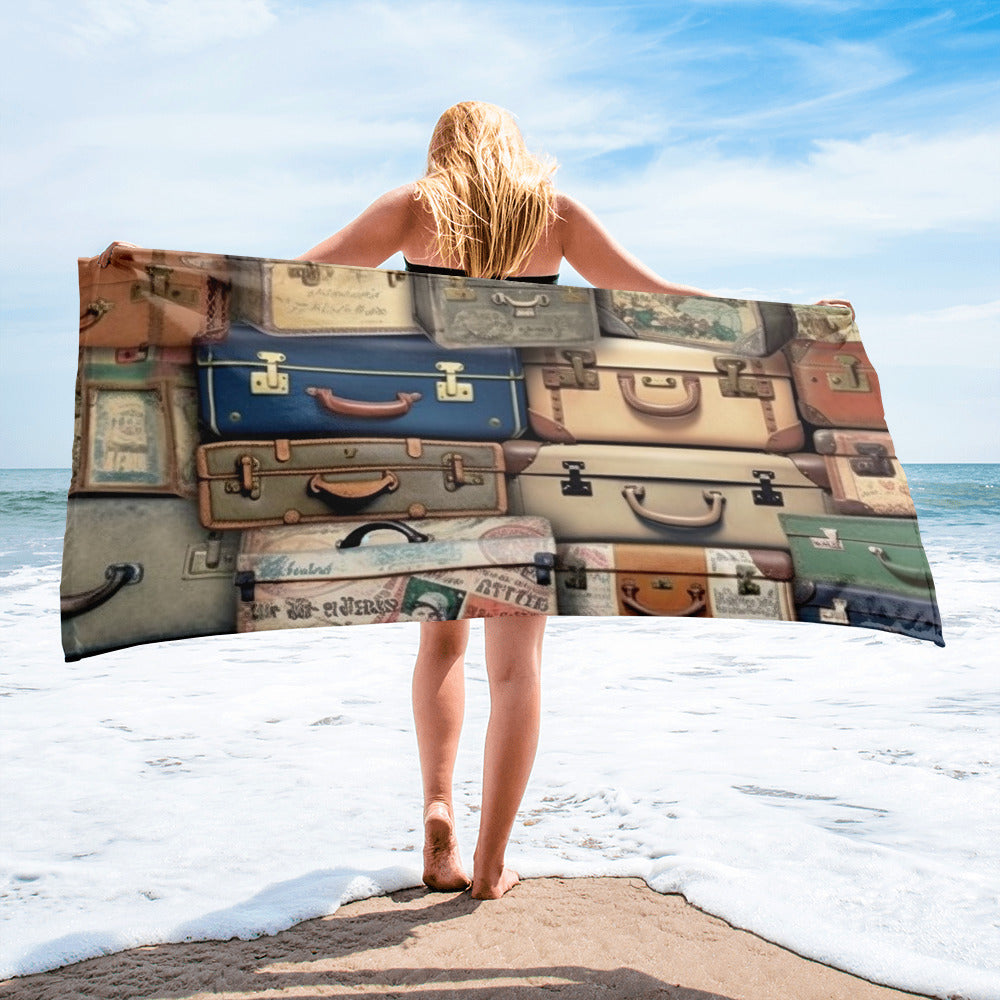 Vintage Suitcases Beach Towel - Repeating Pattern by Visual Verse - Image 2