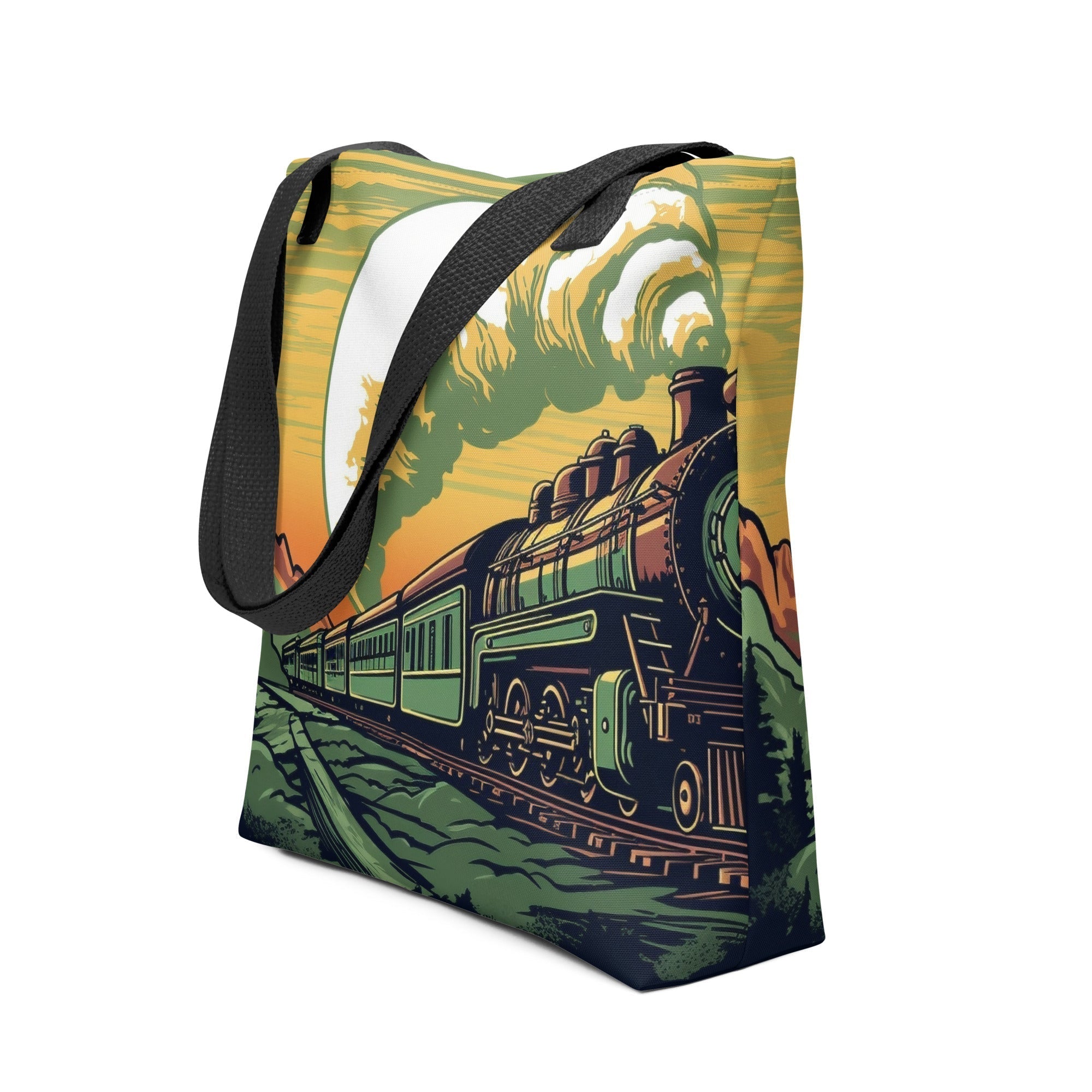 Vintage Train Illustration Retro Color Tote Bag by Visual Verse - Image 1