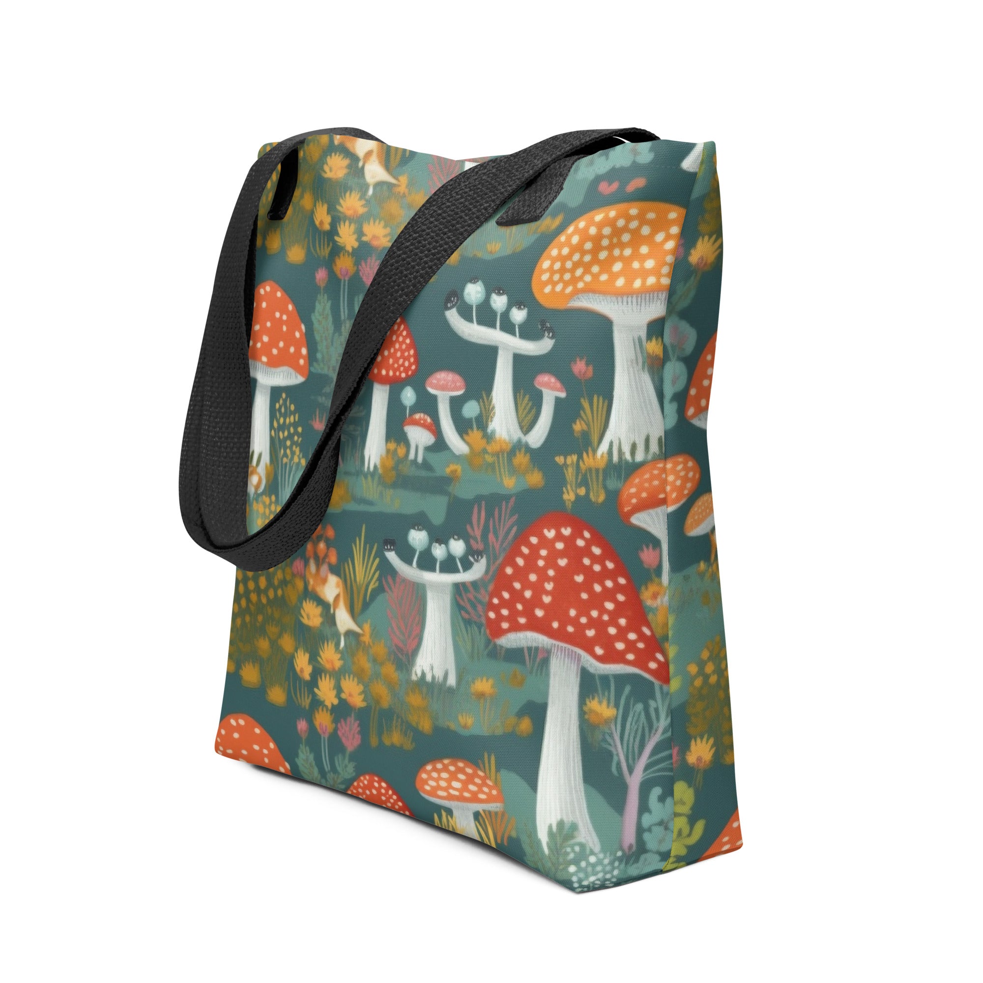 Whimsical Fox & Mushroom Pattern Tote Bag by Visual Verse - Image 1