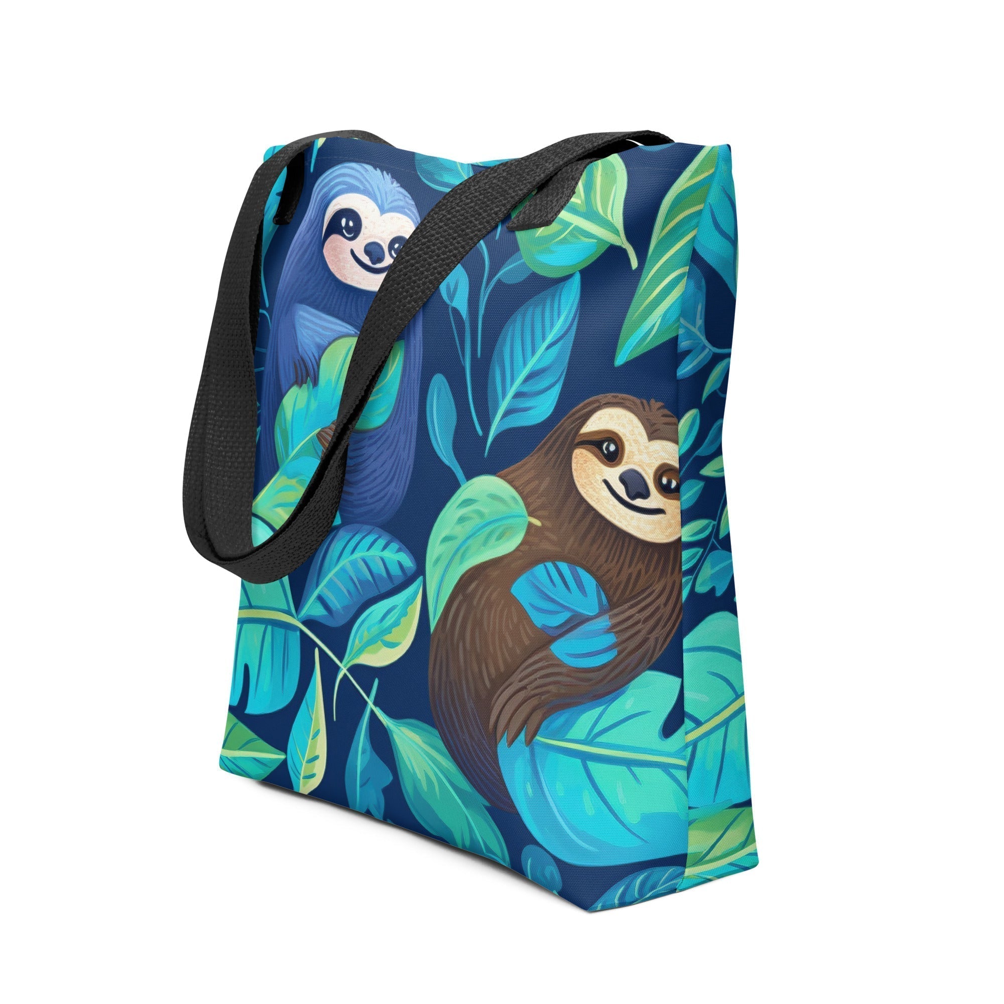 Whimsical Sloth & Leaf Pattern Tote Bag by Visual Verse - Image 1