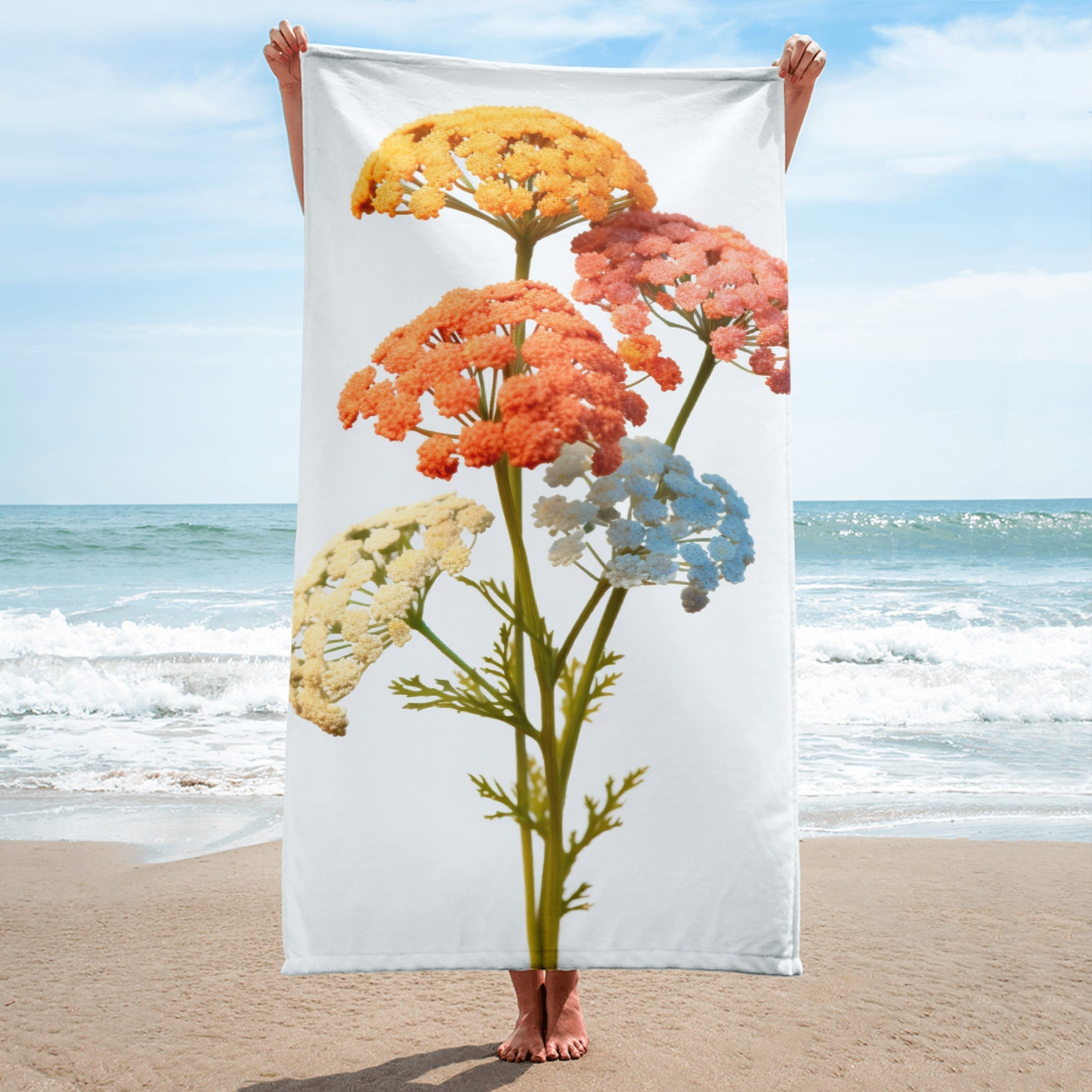 Yarrow Flower Beach Towel by Visual Verse - Image 1