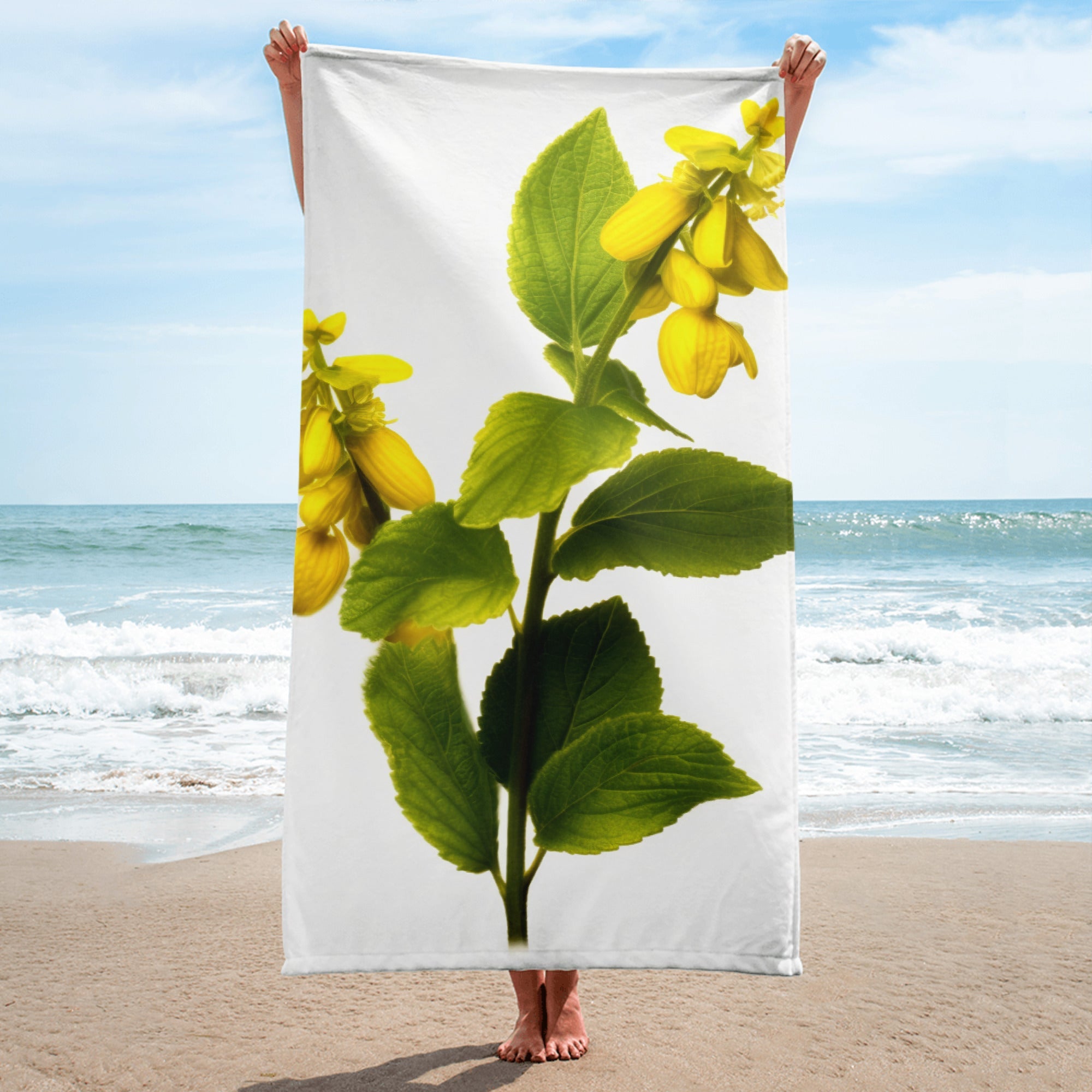Yellow Archangel Flower Beach Towel by Visual Verse - Image 1