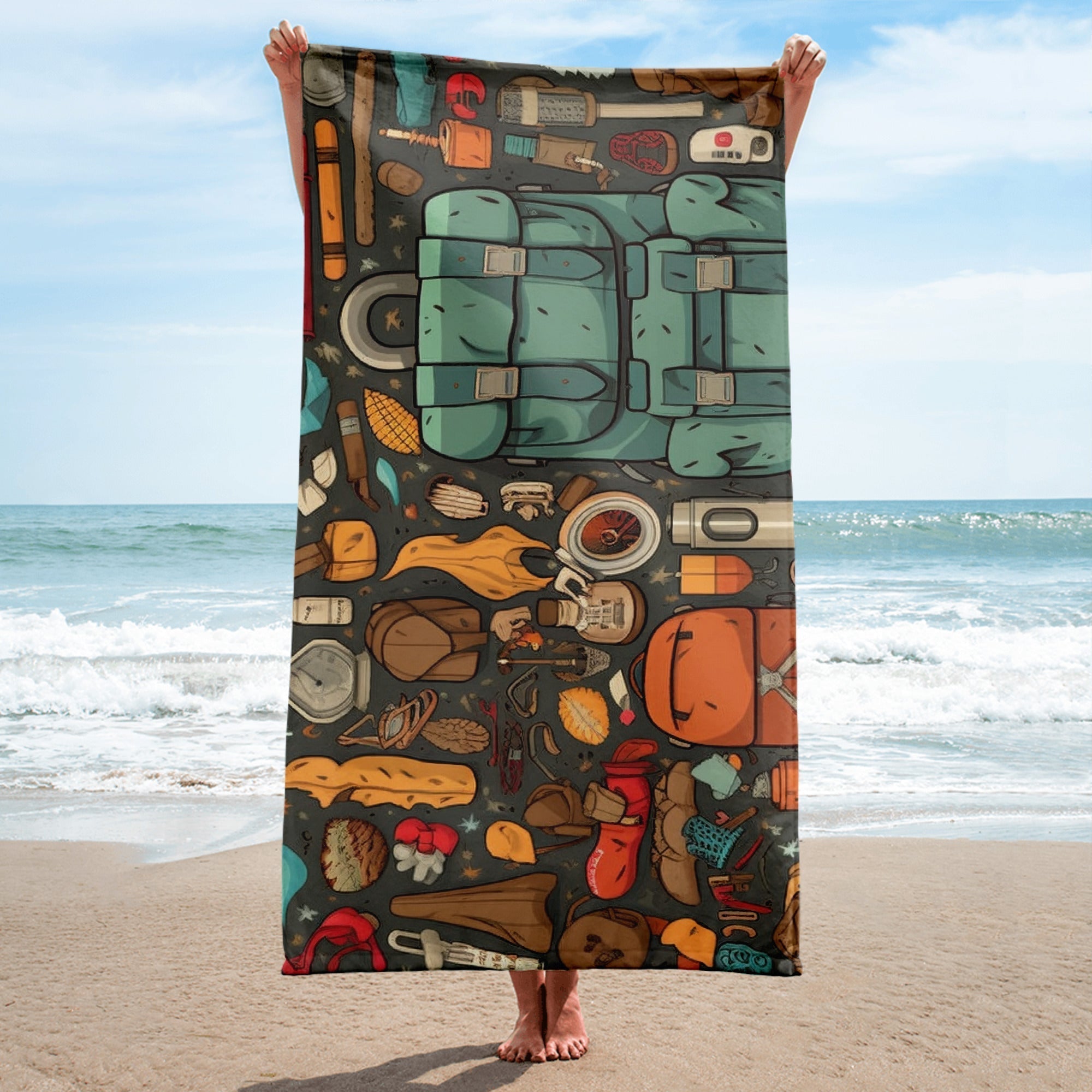 Adventure Gear Print Beach Towel by Visual Verse - Image 1