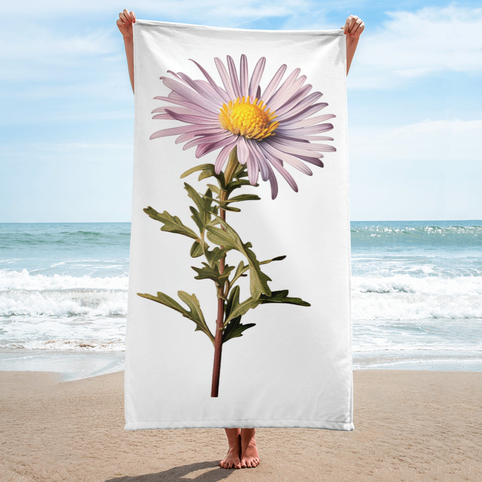 Alpine Aster Flower Beach Towel by Visual Verse - Image 1