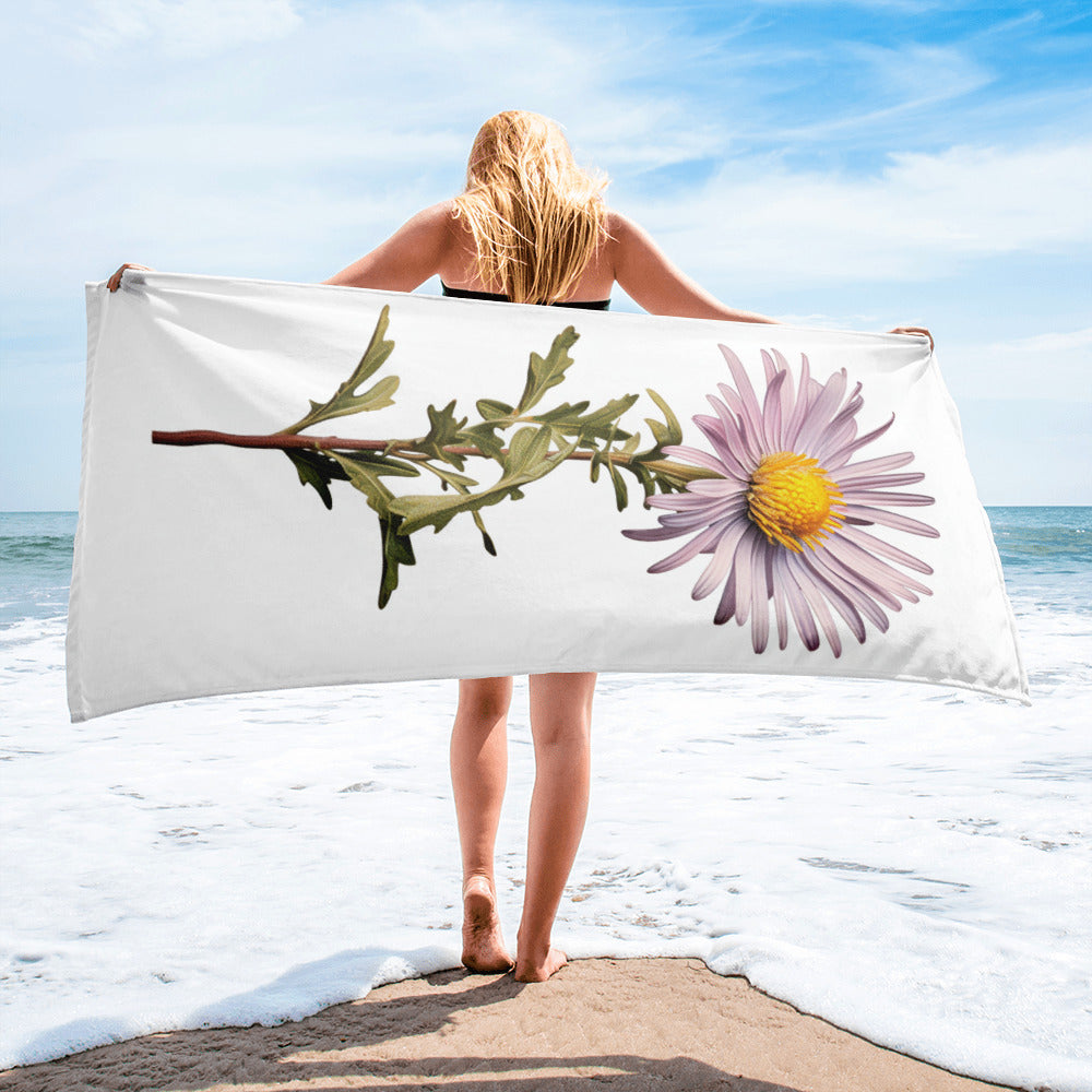 Alpine Aster Flower Beach Towel by Visual Verse - Image 2