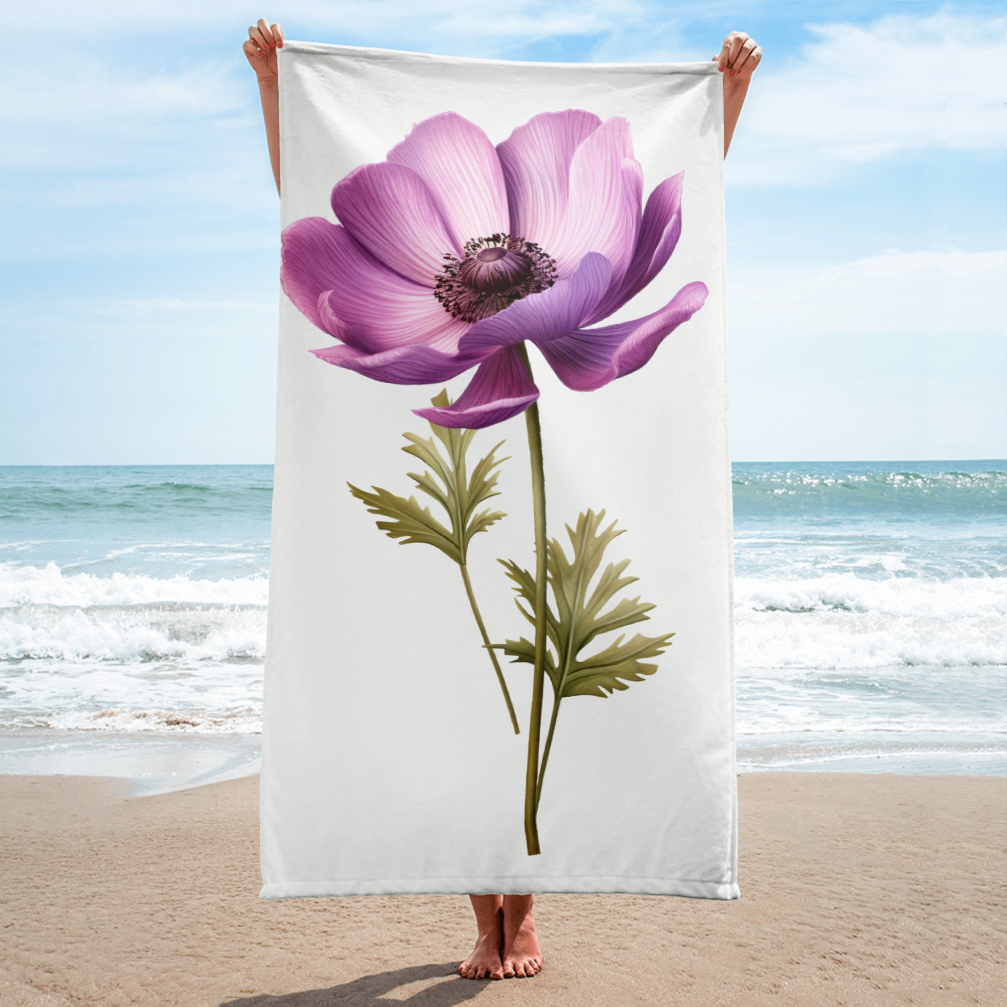 Anemone Flower Beach Towel by Visual Verse - Image 1