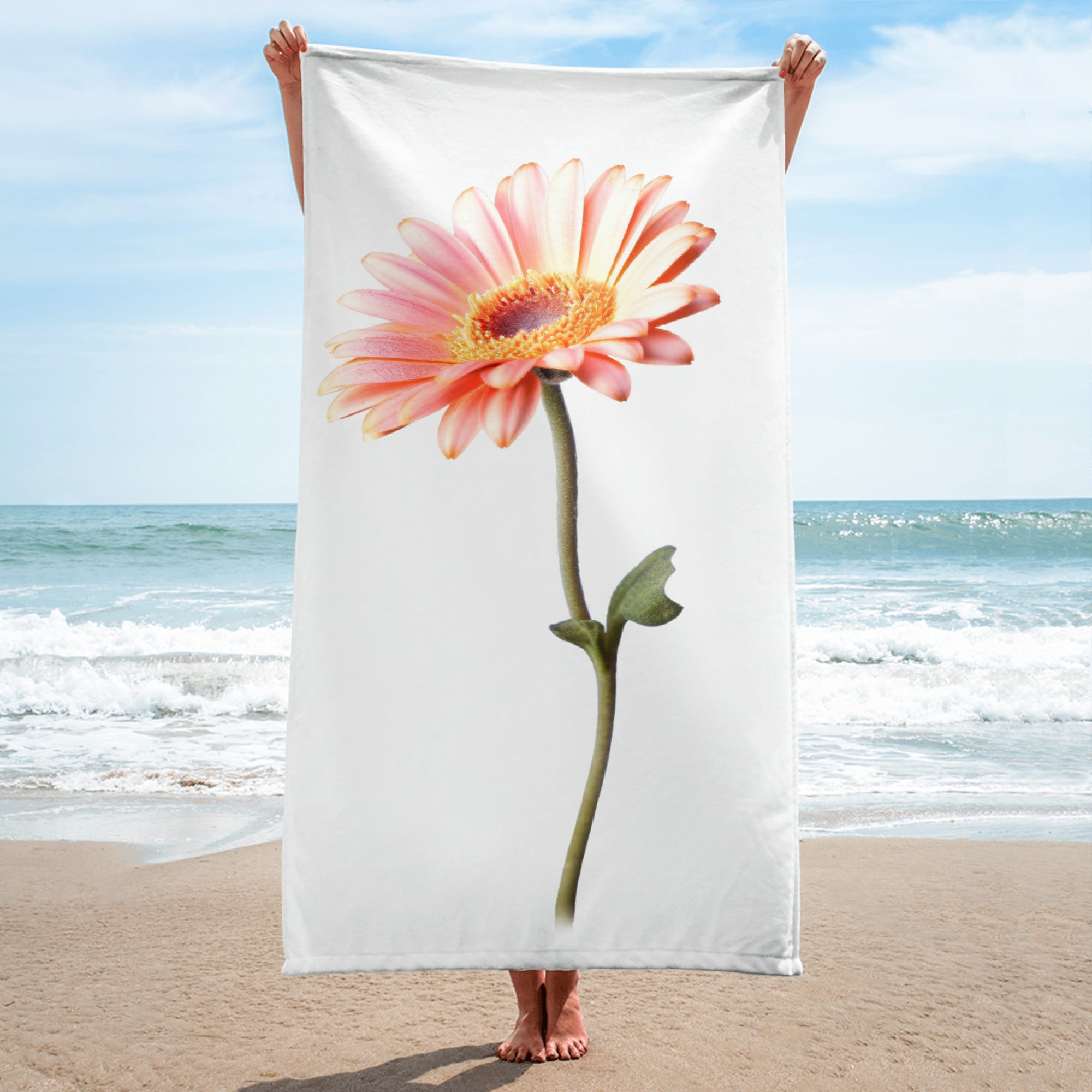 Apricot Daisy Flower Beach Towel by Visual Verse - Image 1