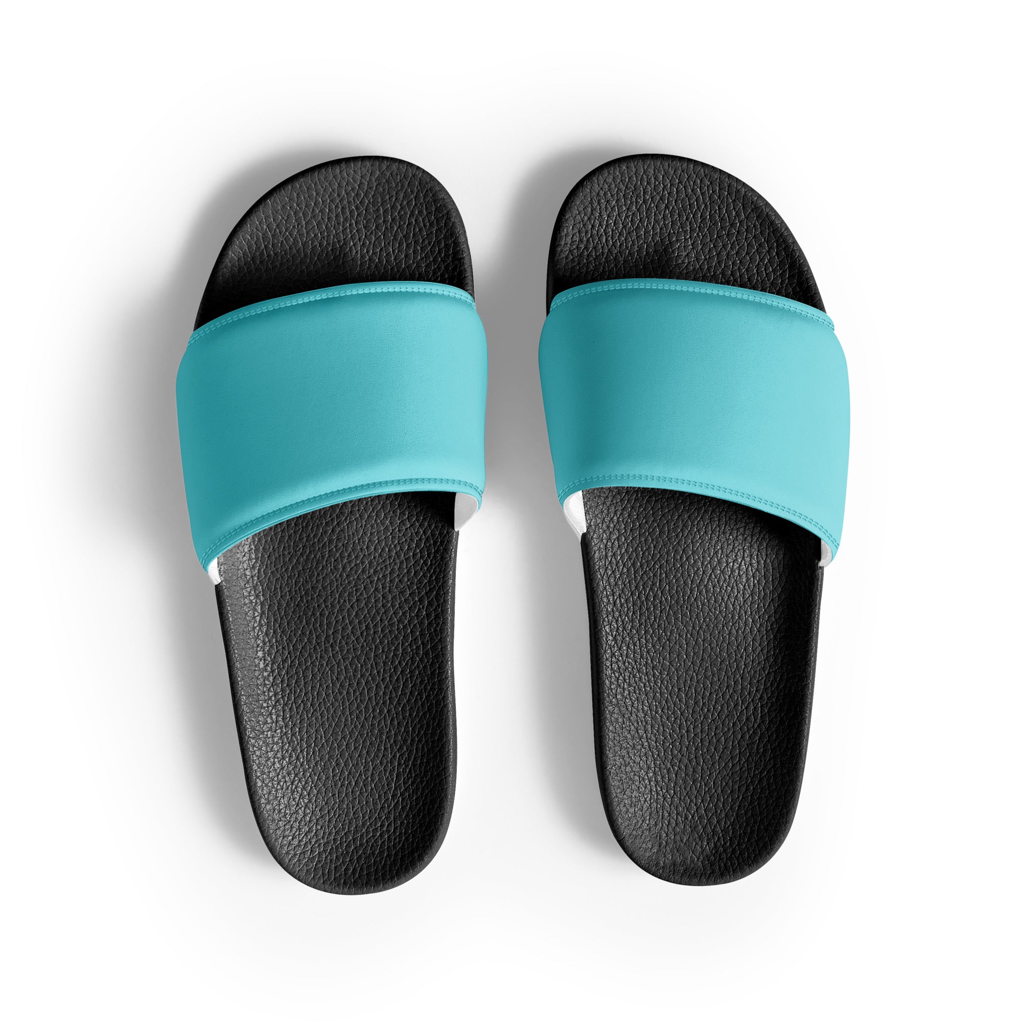 Aquamarine Blue Color Men's Slides by Visual Verse - Image 1