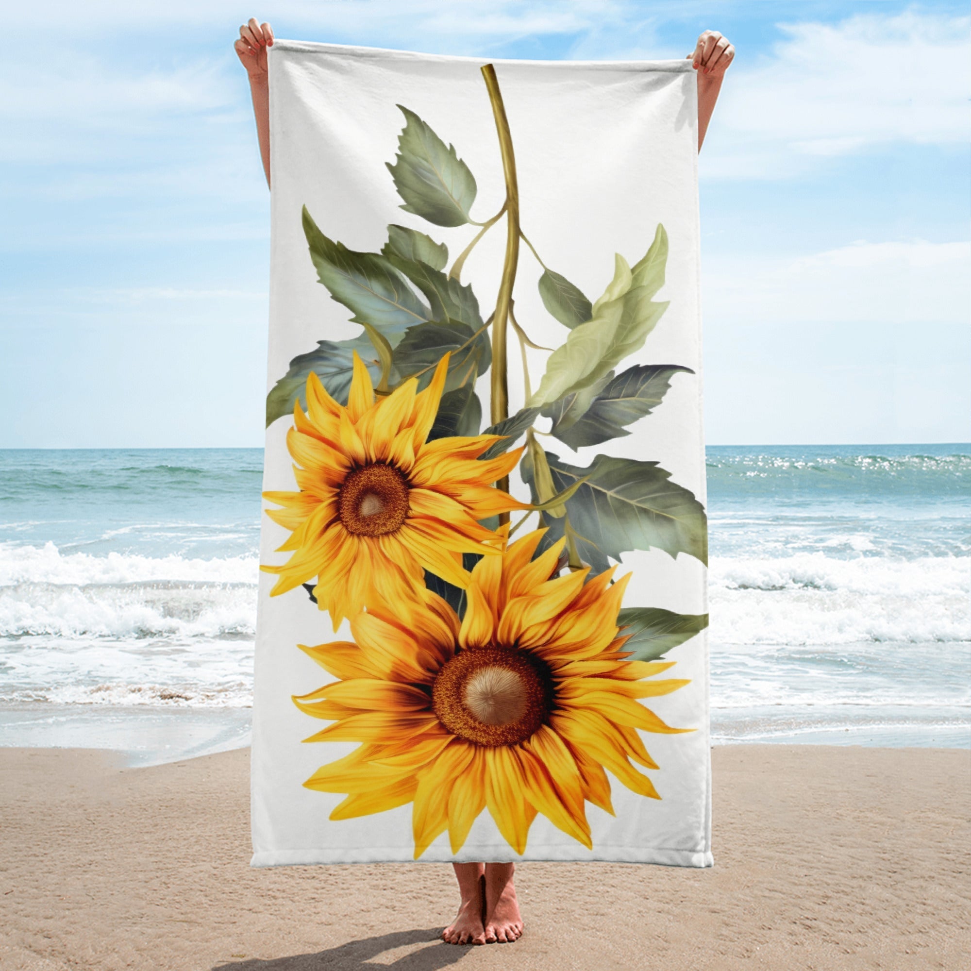 Beach Sunflower Flower Beach Towel by Visual Verse - Image 1