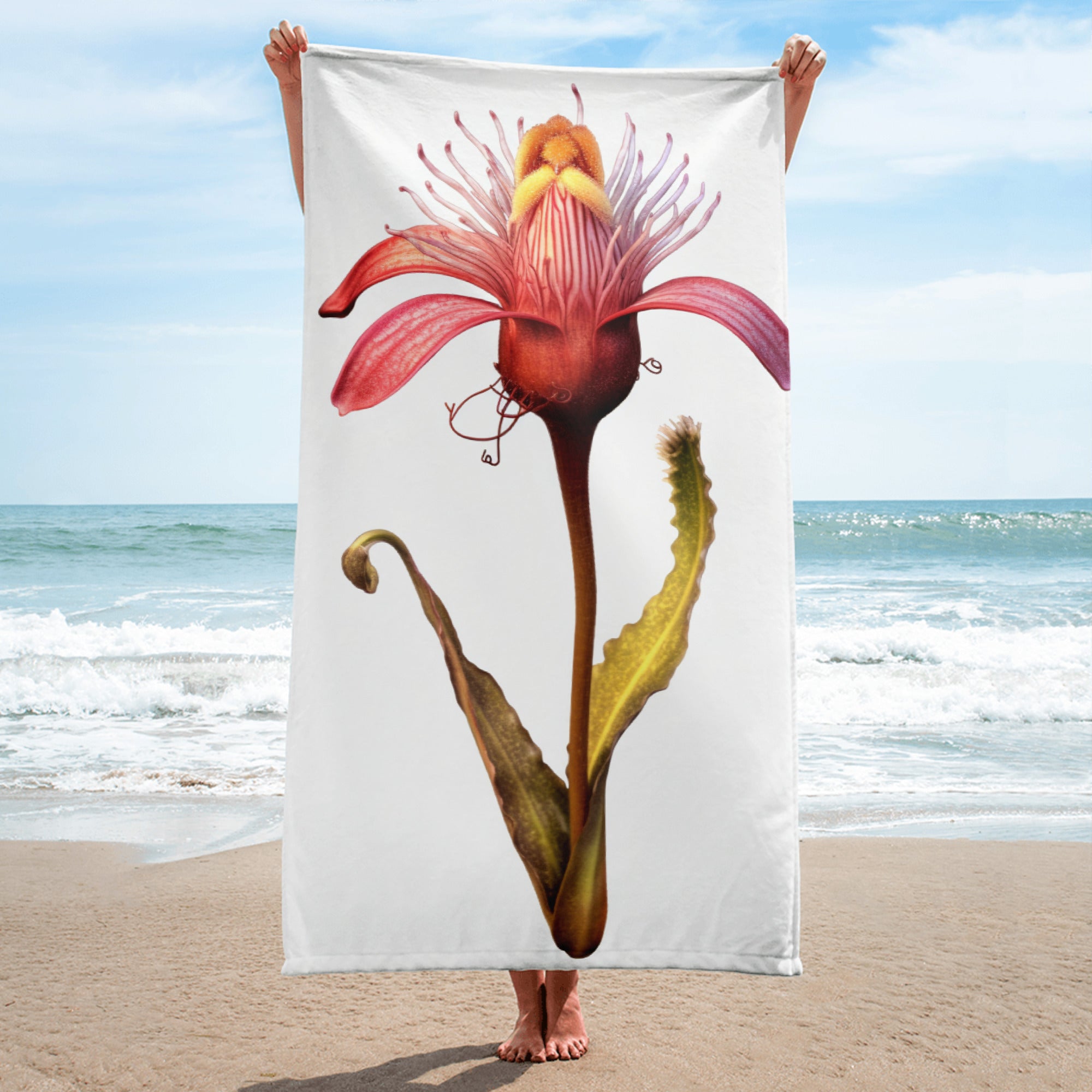 Bearded Tongue Flower Beach Towel by Visual Verse - Image 1