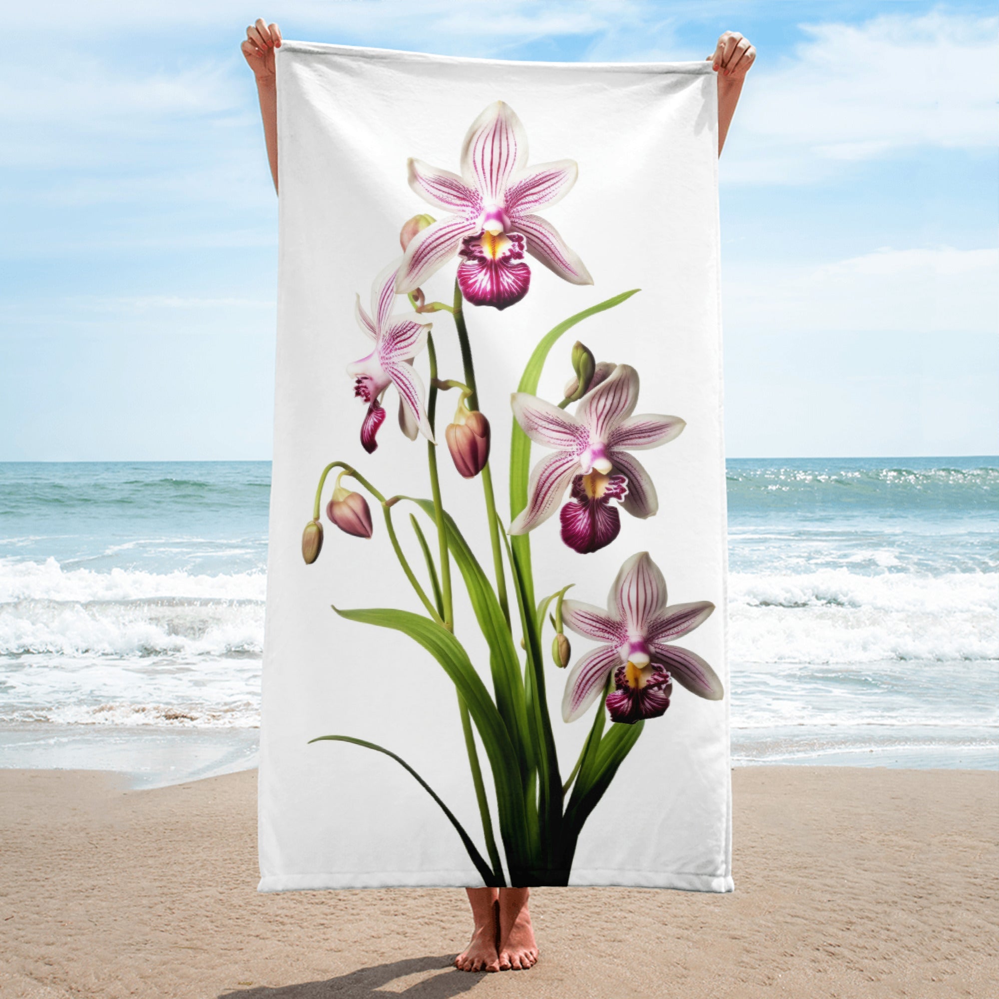 Bee Orchid Flower Beach Towel by Visual Verse - Image 1