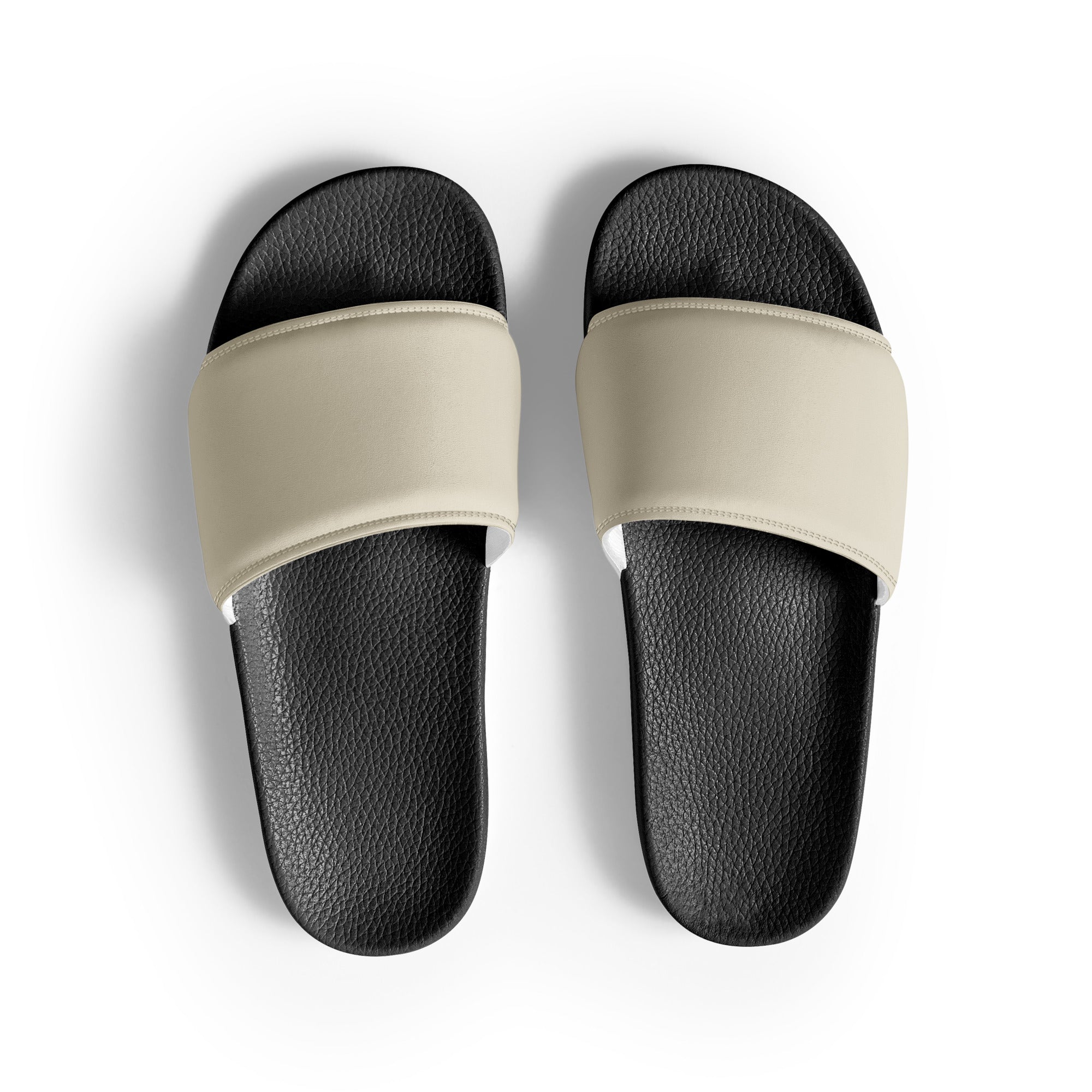 Beige Linen Color Men's Slides by Visual Verse - Image 1