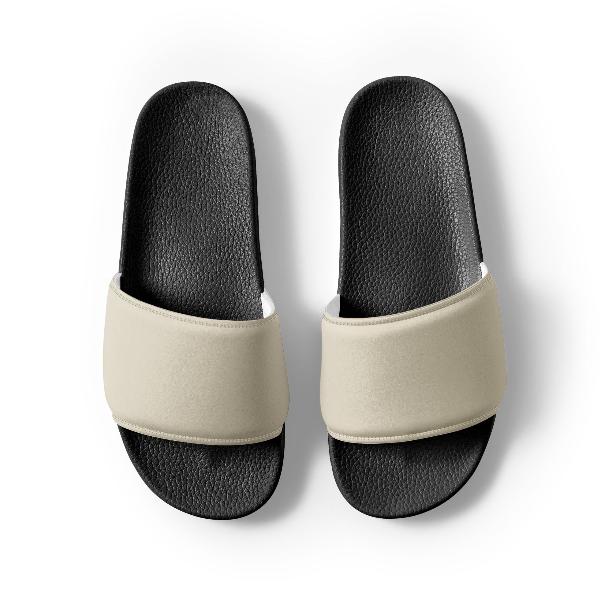 Beige Linen Color Men's Slides by Visual Verse - Image 2