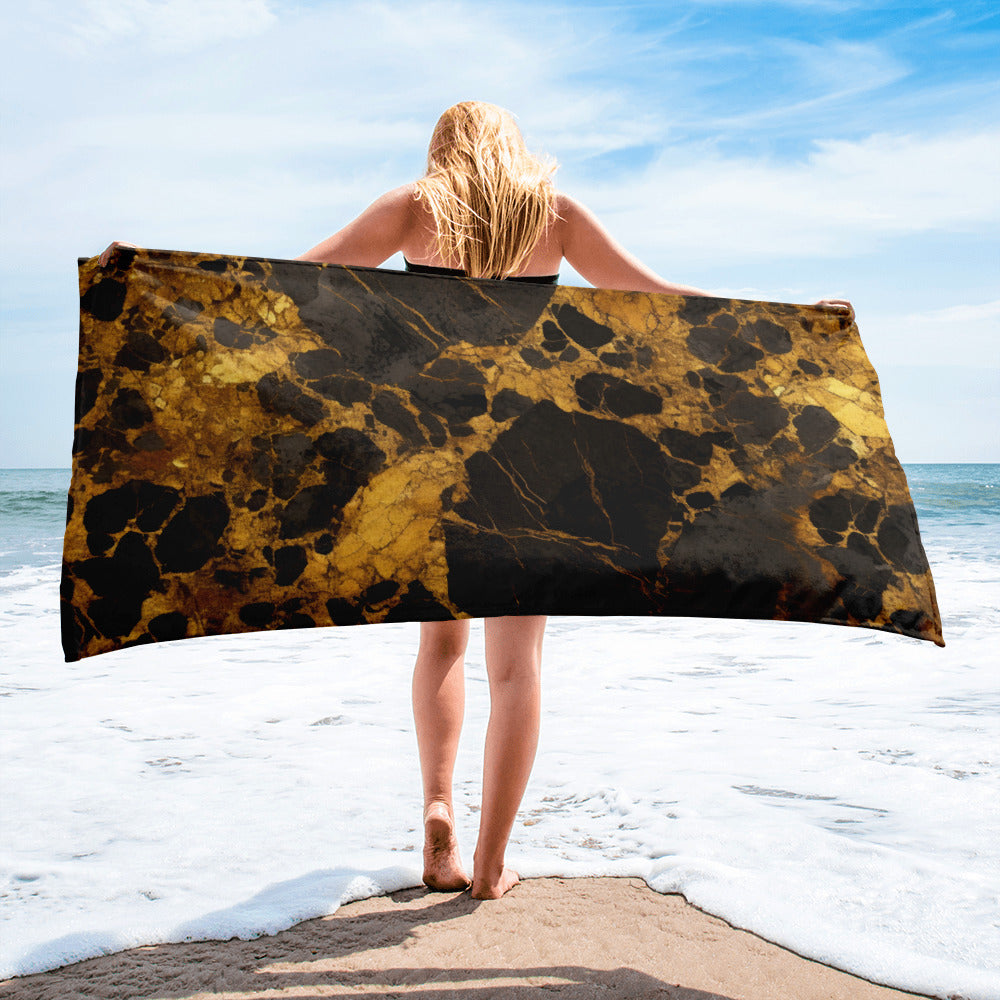 Black Golden Granite Beach Towel by Visual Verse - Image 2