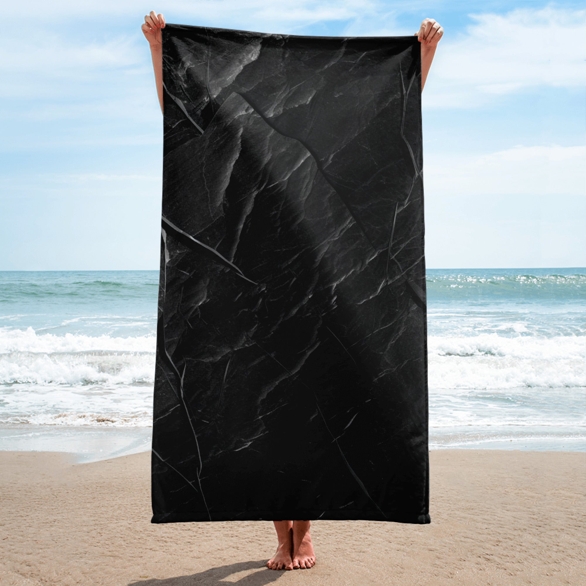 Black Granite Beach Towel by Visual Verse - Image 1