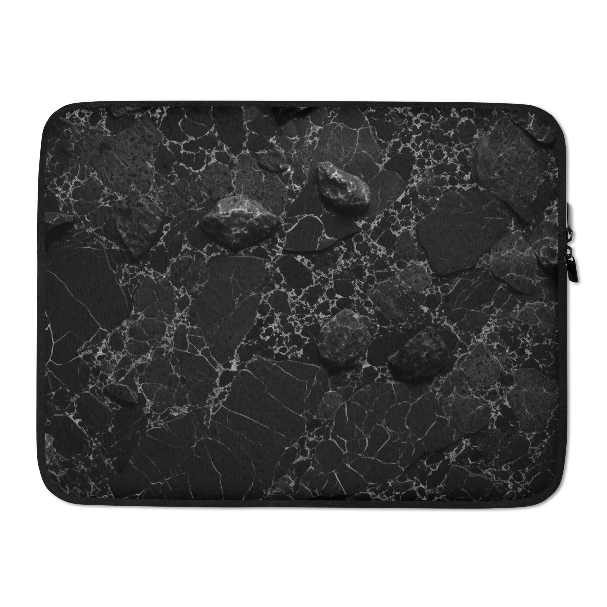 Black White Lined Granite Laptop Sleeve by Visual Verse - Image 1