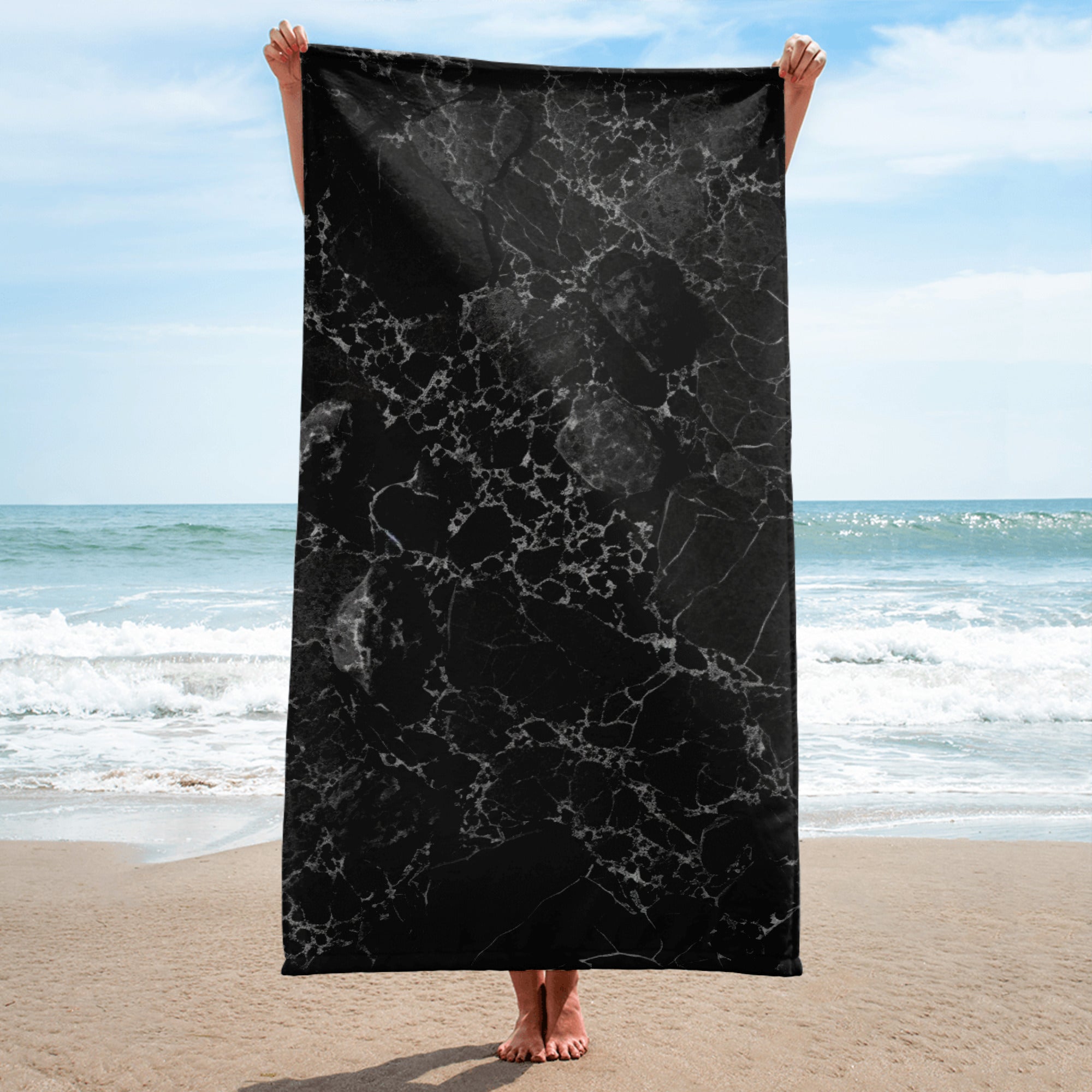 Black white speckled Granite Beach Towel by Visual Verse - Image 1