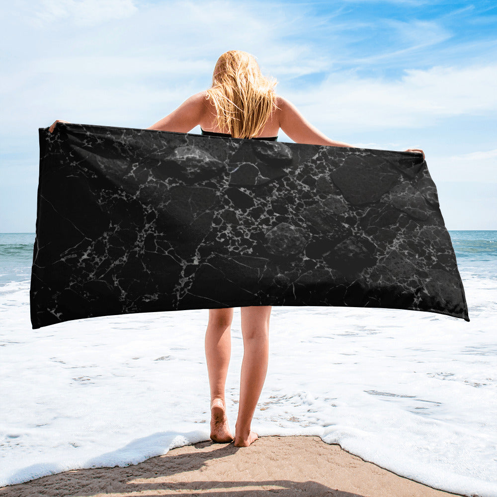 Black white speckled Granite Beach Towel by Visual Verse - Image 2