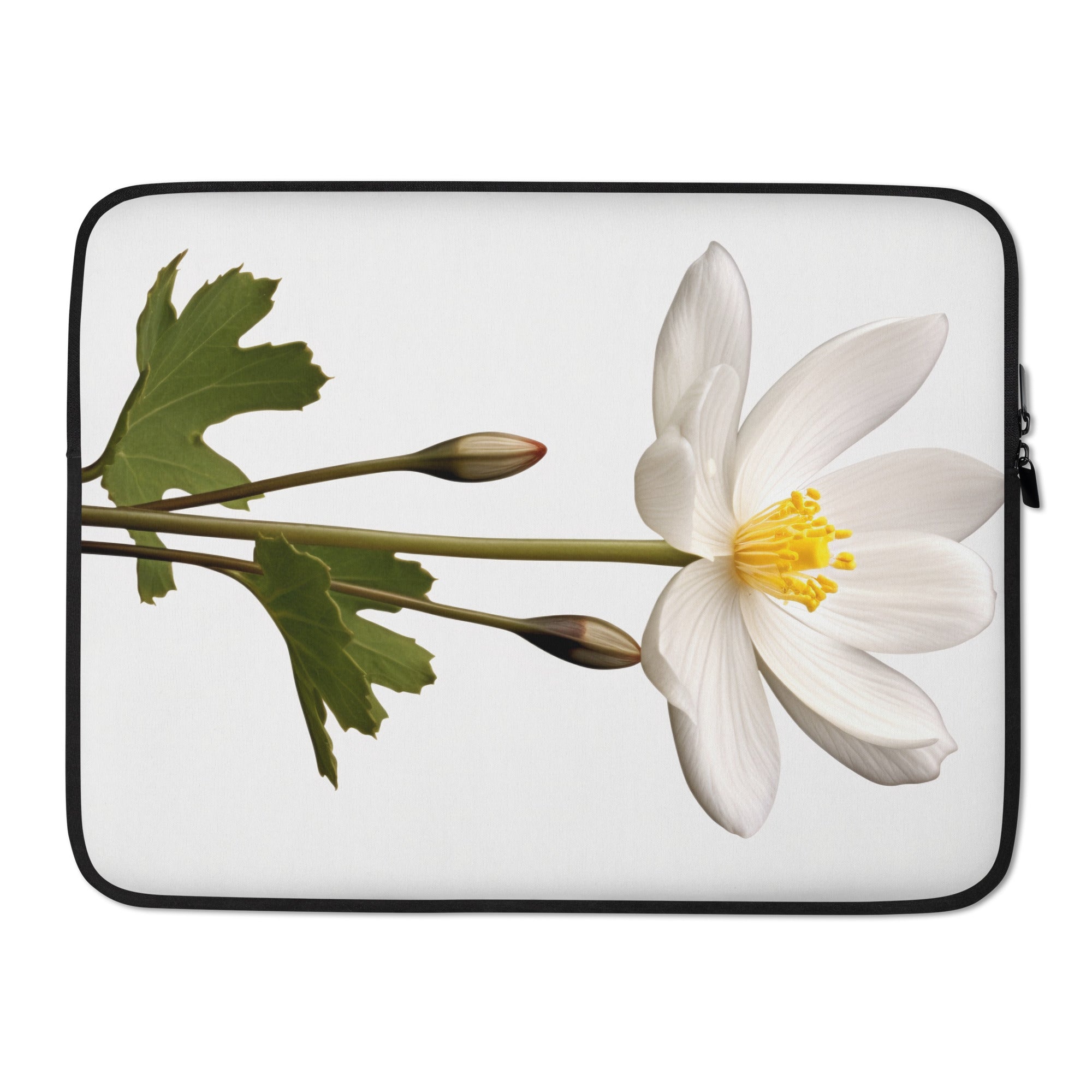 Bloodroot Flower Laptop Sleeve by Visual Verse - Image 1