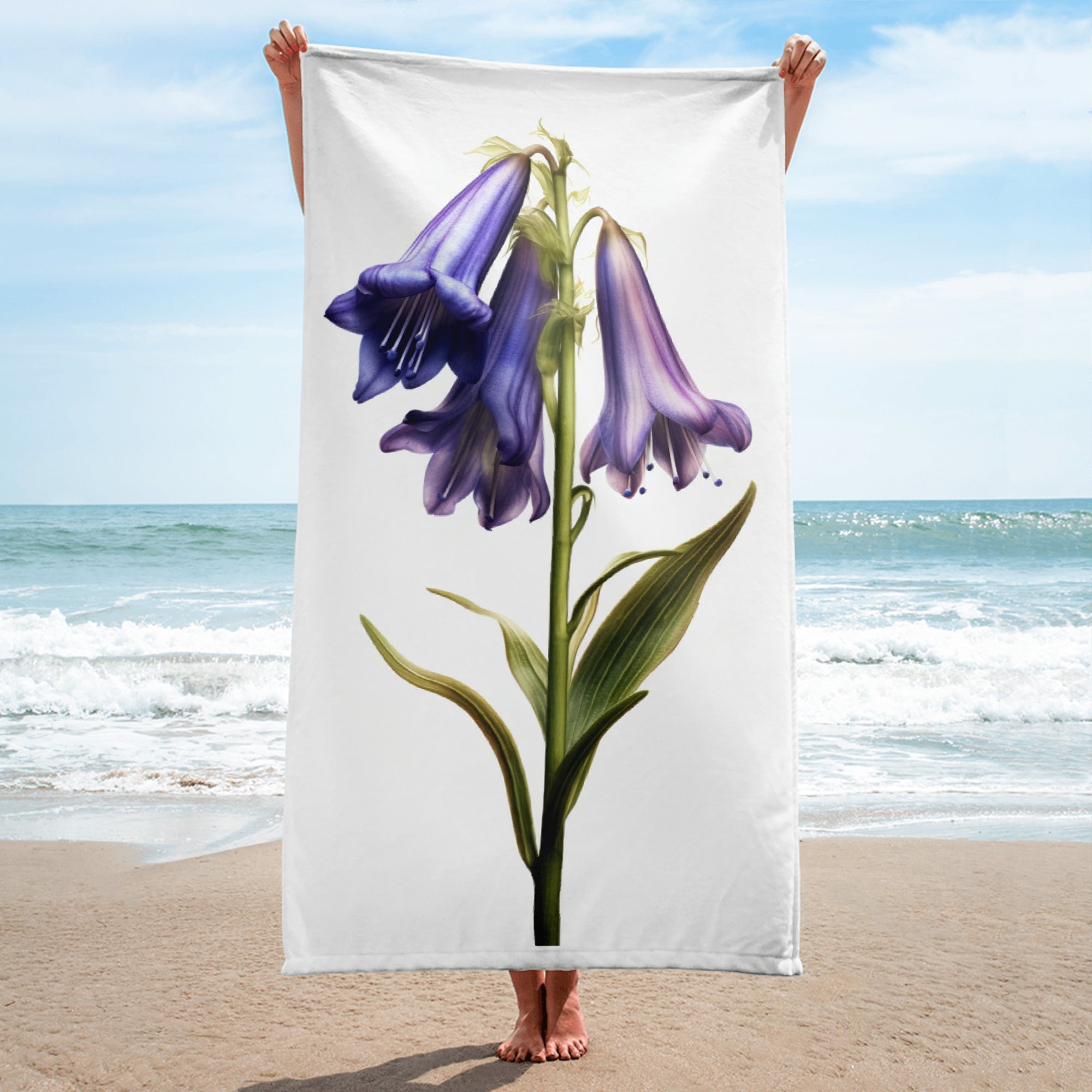 Bluebell Flower Purple Beach Towel by Visual Verse - Image 1