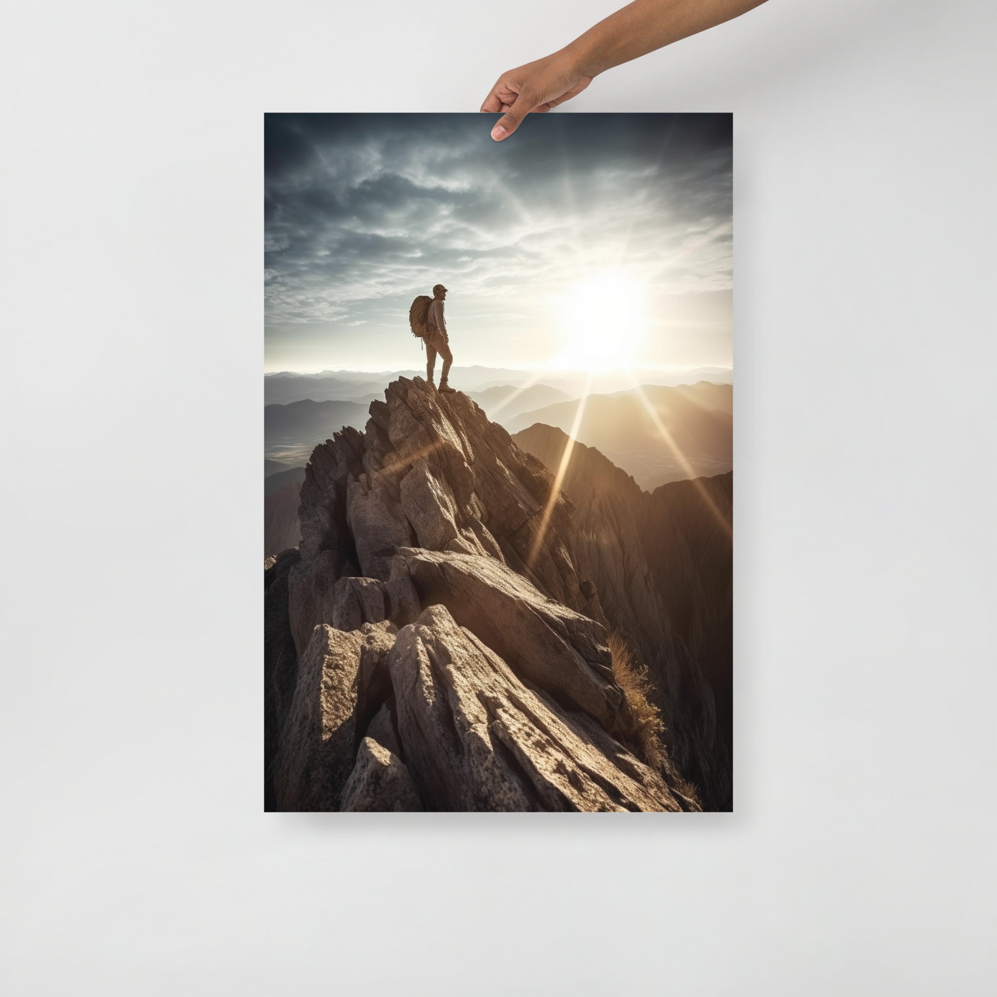 Breathtaking Mountain Climber Conquering Summit Art Poster by Visual Verse - Image 1