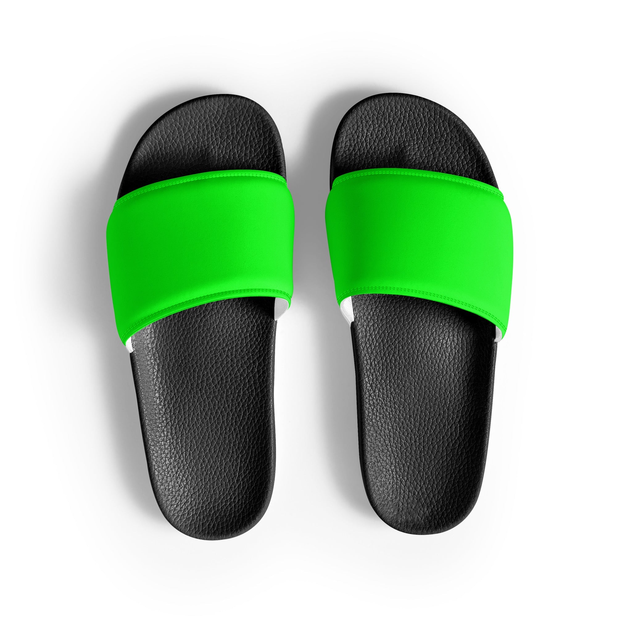 Bright Green Color Men's Slides by Visual Verse - Image 1