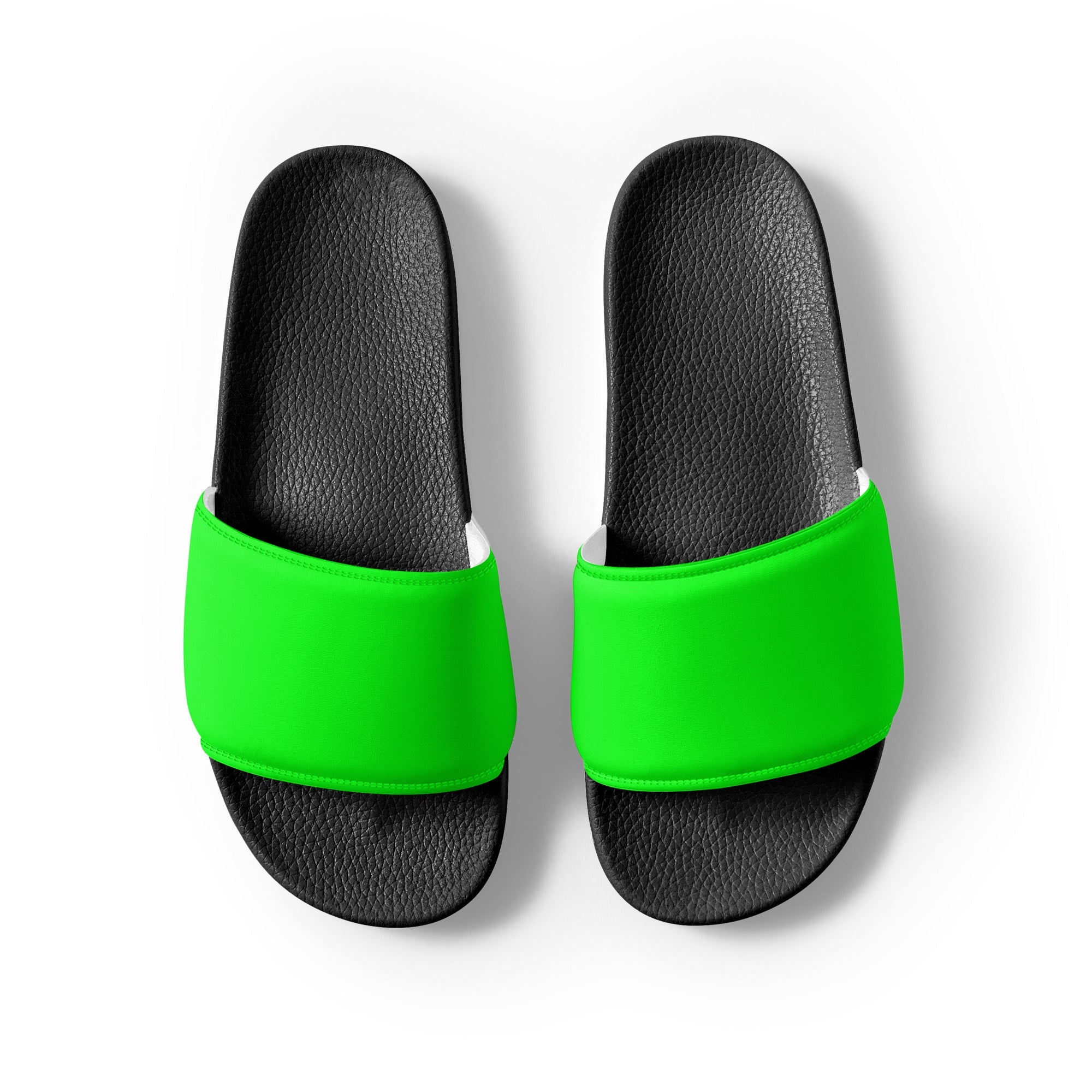 Bright Green Color Men's Slides by Visual Verse - Image 2