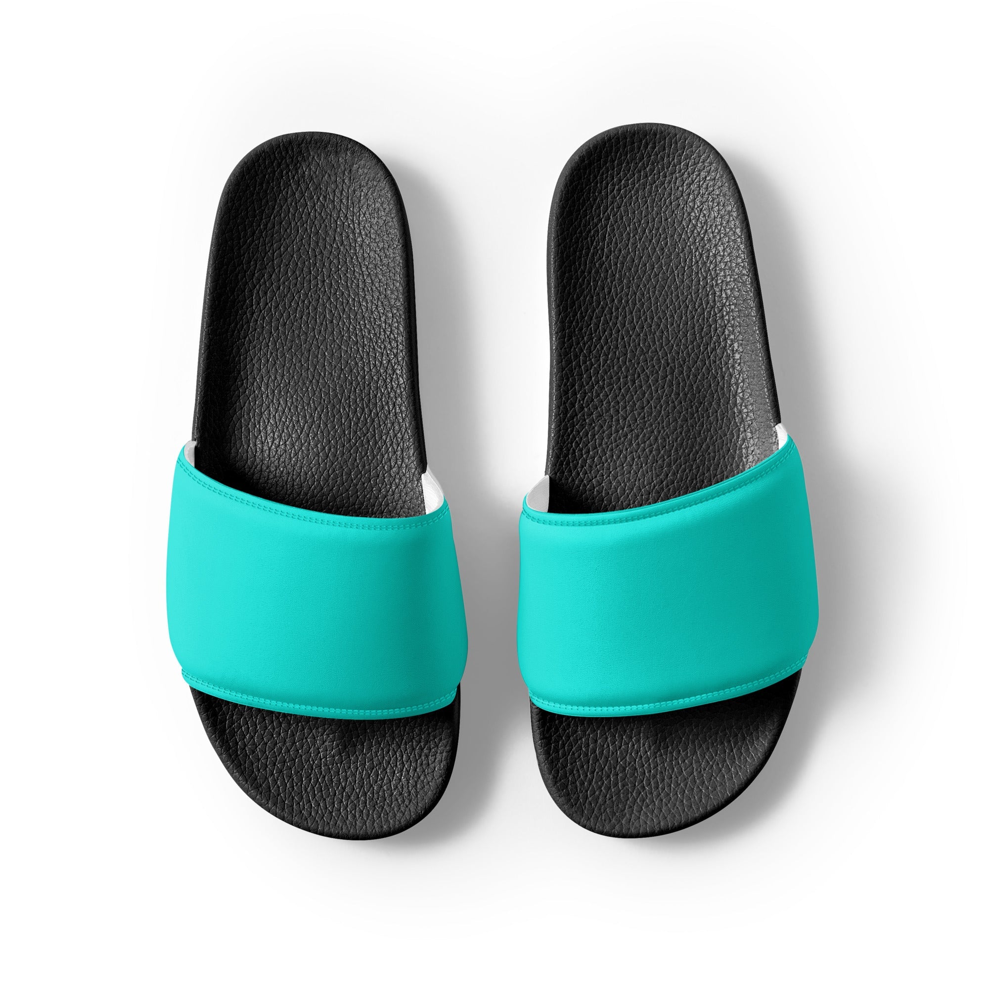 Bright Turquoise Color Men's Slides by Visual Verse - Image 2