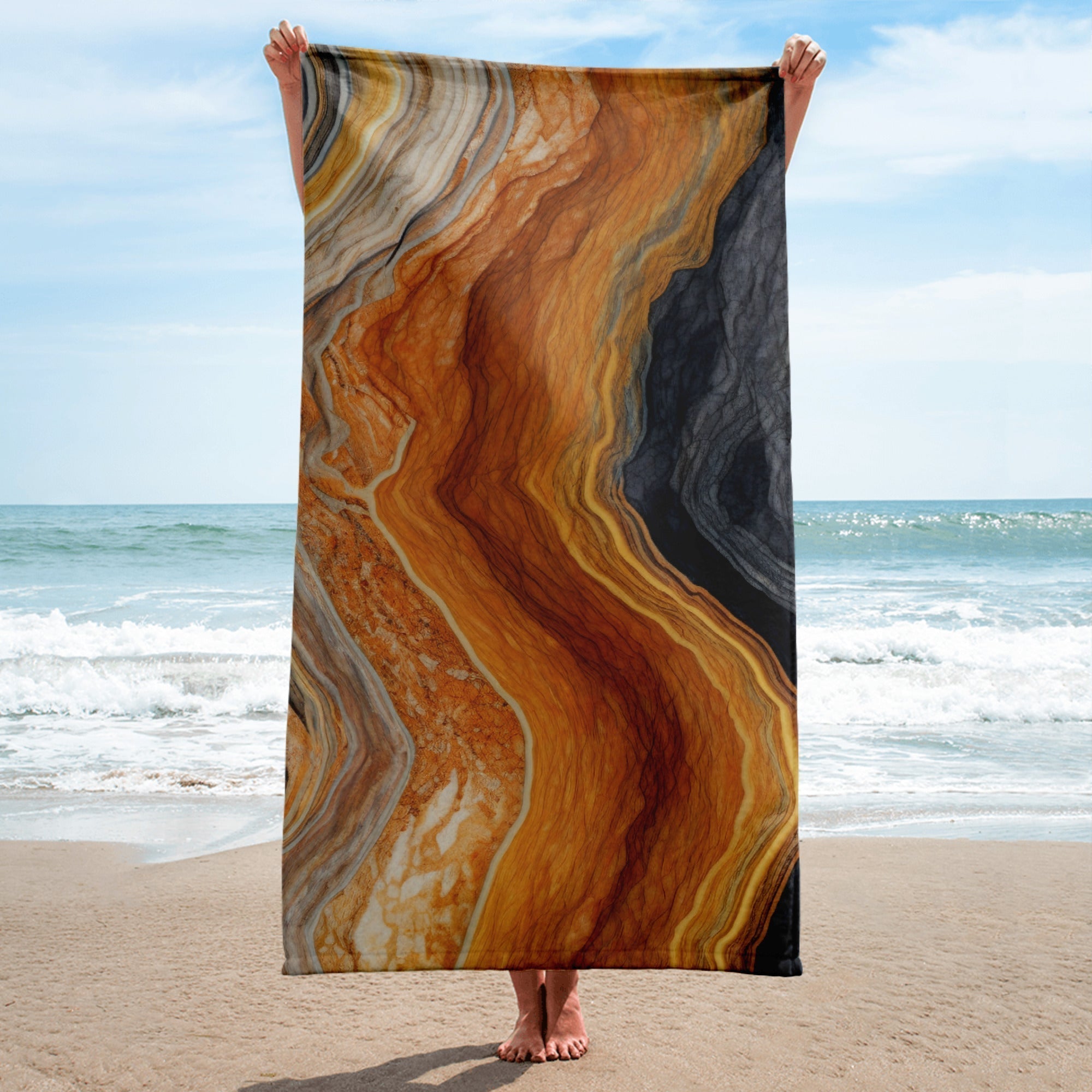 Brown Waves Granite Beach Towel by Visual Verse - Image 1