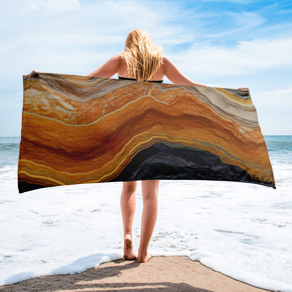 Brown Waves Granite Beach Towel by Visual Verse - Image 2