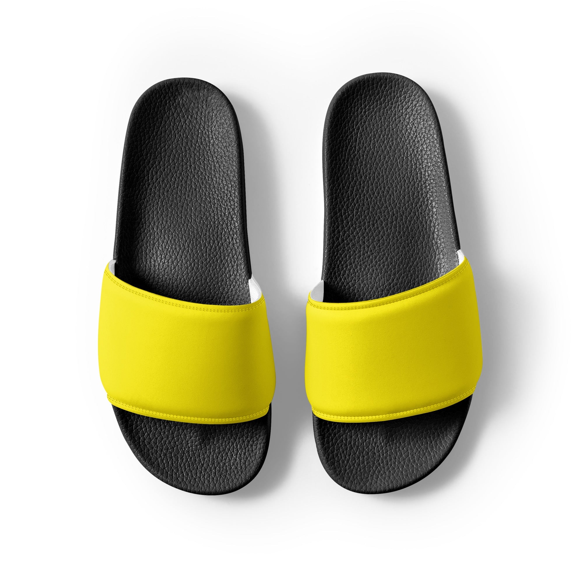 Canary Yellow Color Men's Slides by Visual Verse - Image 2