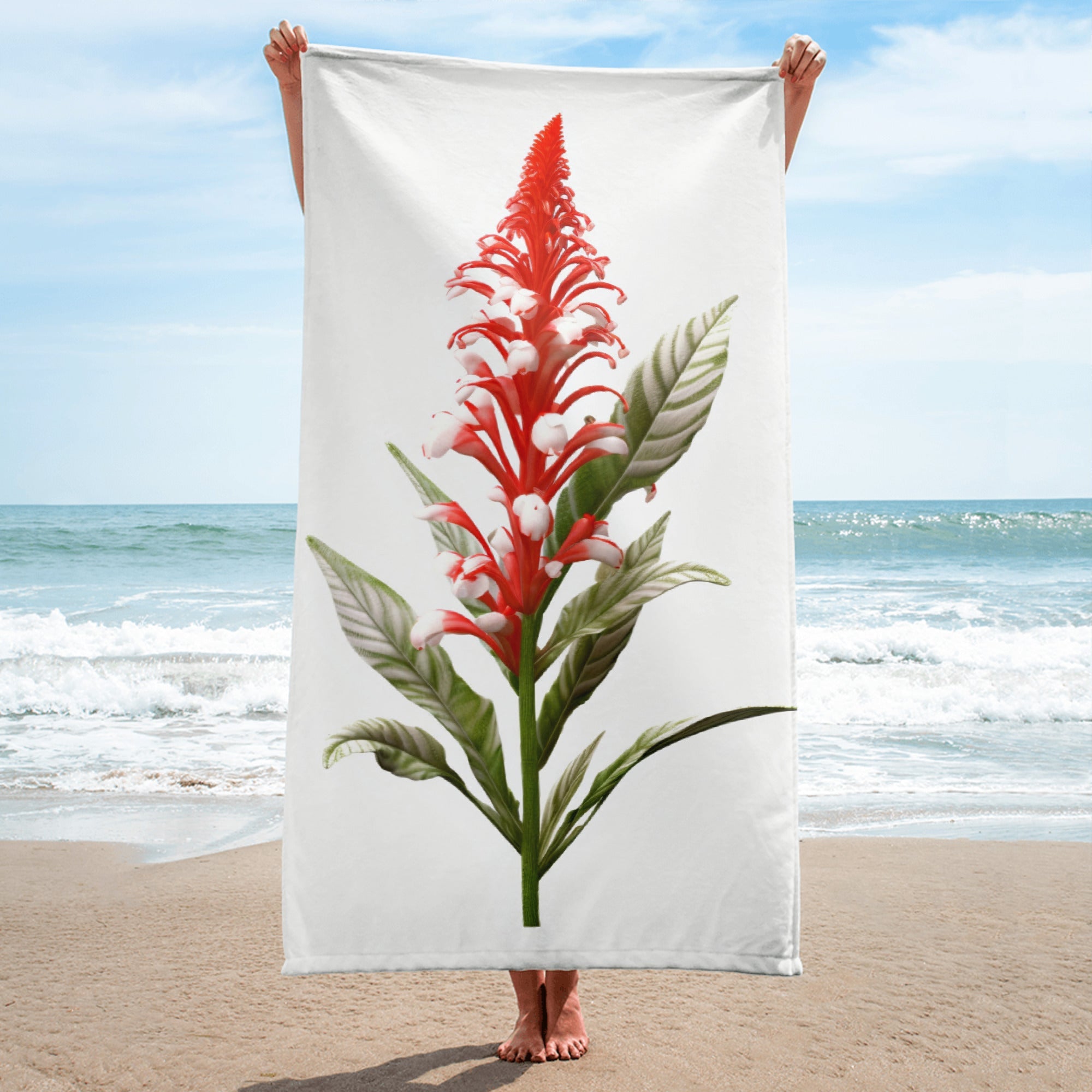 Candy Cane Cuphea Flower Beach Towel by Visual Verse - Image 1