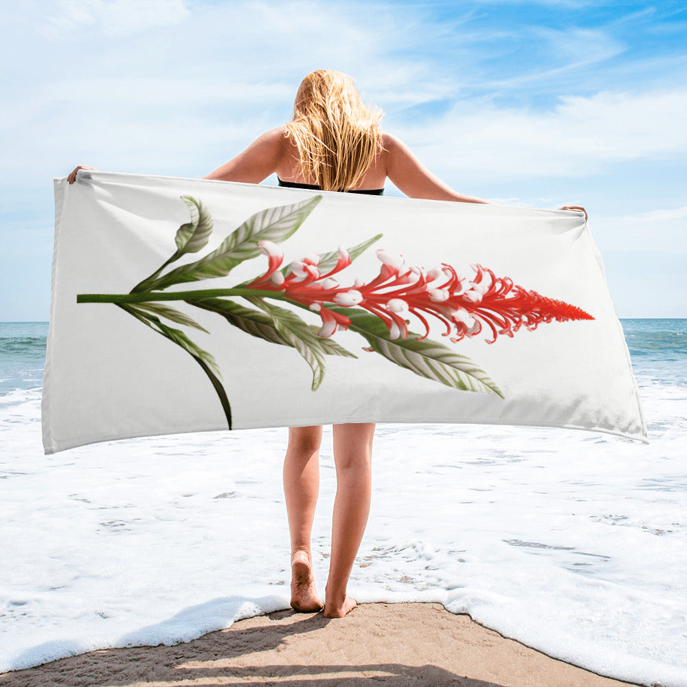 Candy Cane Cuphea Flower Beach Towel by Visual Verse - Image 2