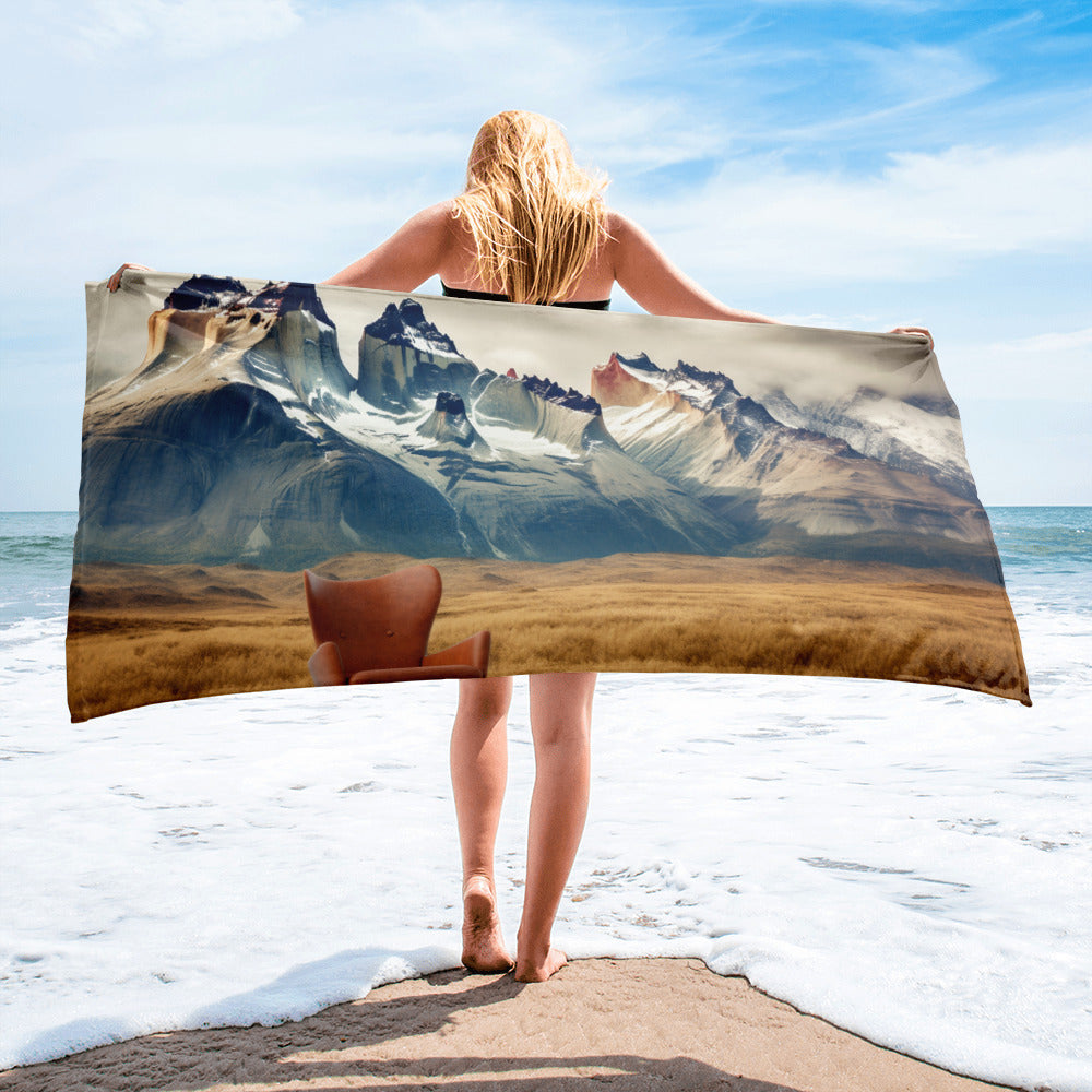 Chair at Torres Del Paine National Park Chile Beach Towel by Visual Verse - Image 1