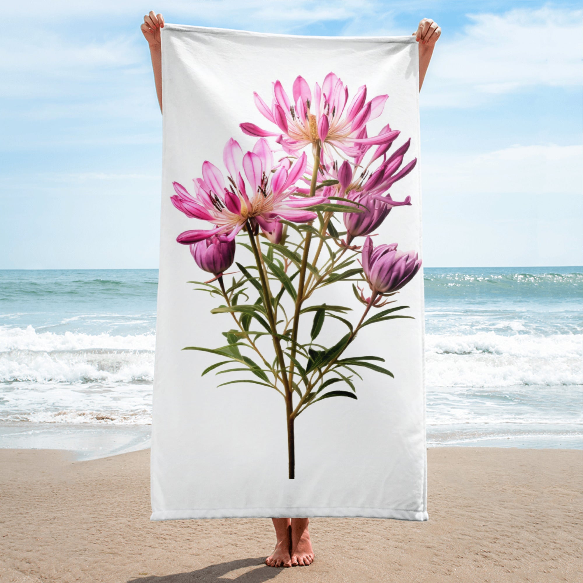 Cleome Flower Beach Towel by Visual Verse - Image 1