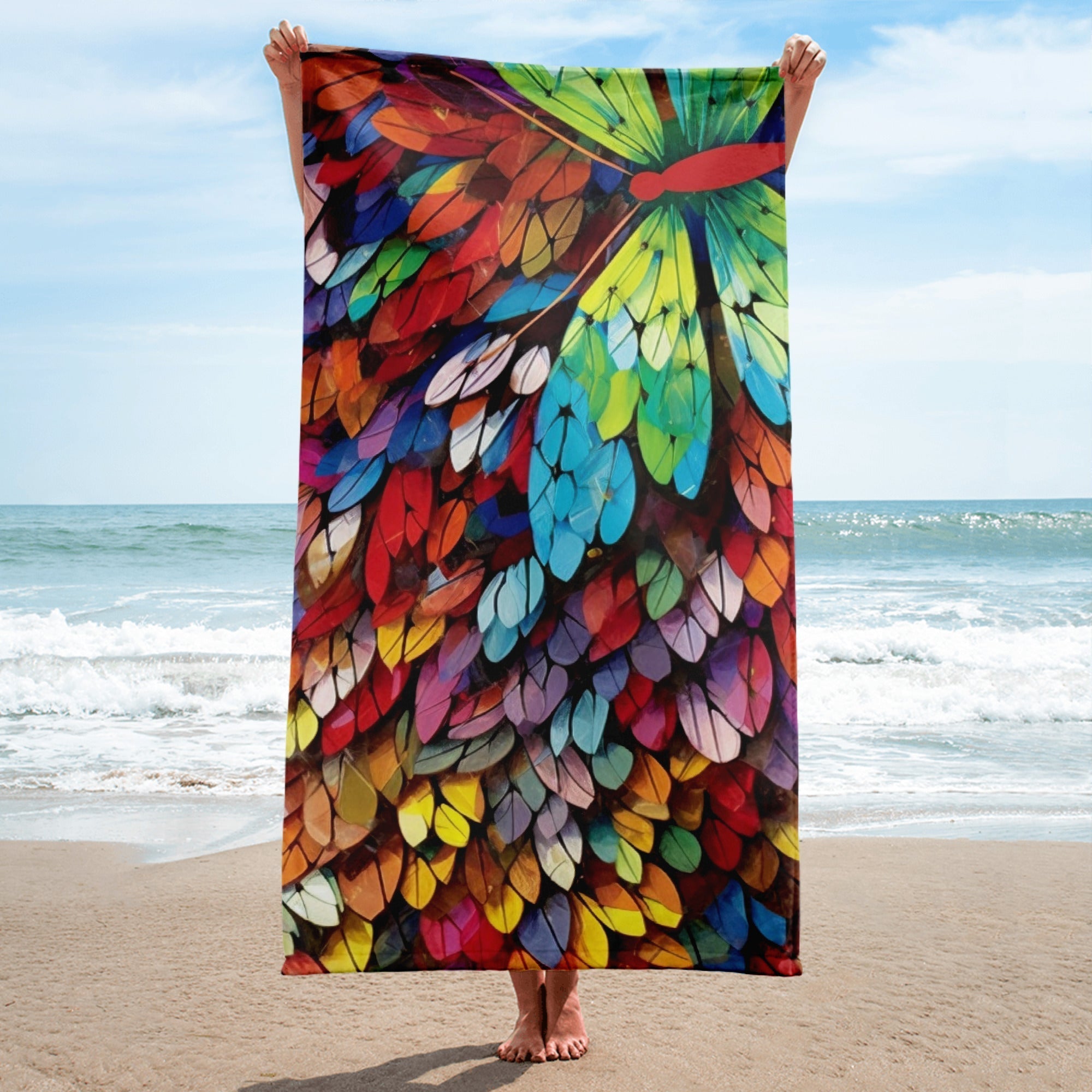 Colorful Butterfly Wings Beach Towel by Visual Verse - Image 1