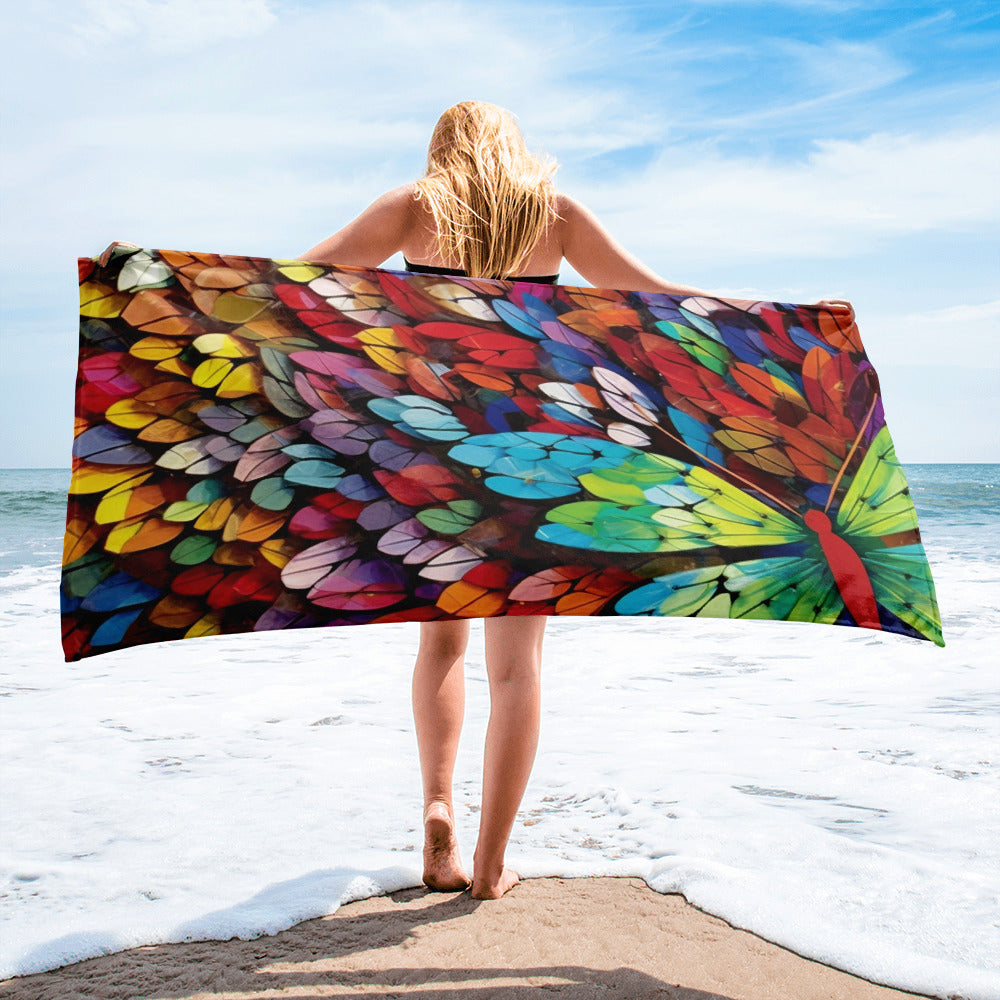 Colorful Butterfly Wings Beach Towel by Visual Verse - Image 2