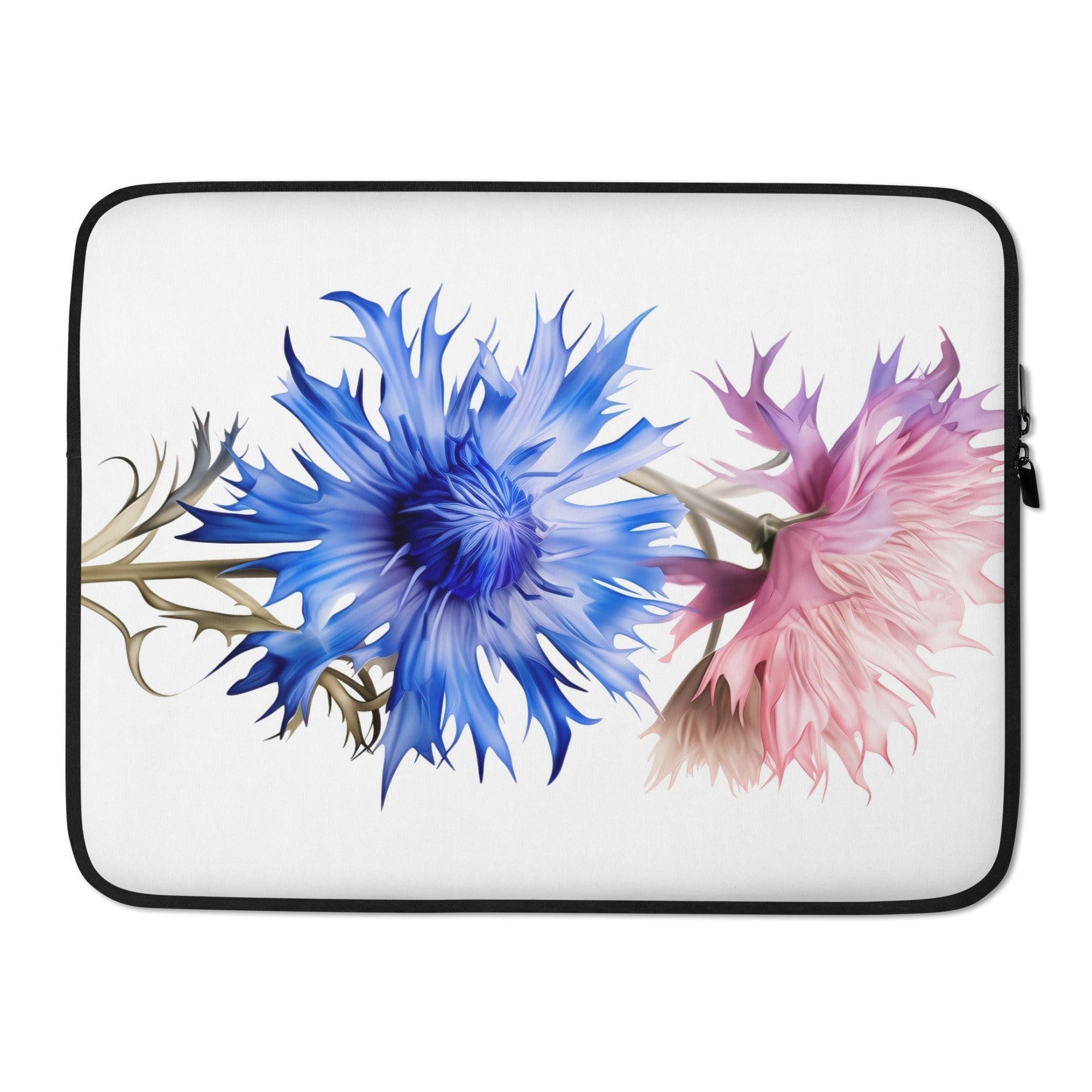 Cornflower Pink & Blue Flower Laptop Sleeve by Visual Verse - Image 1