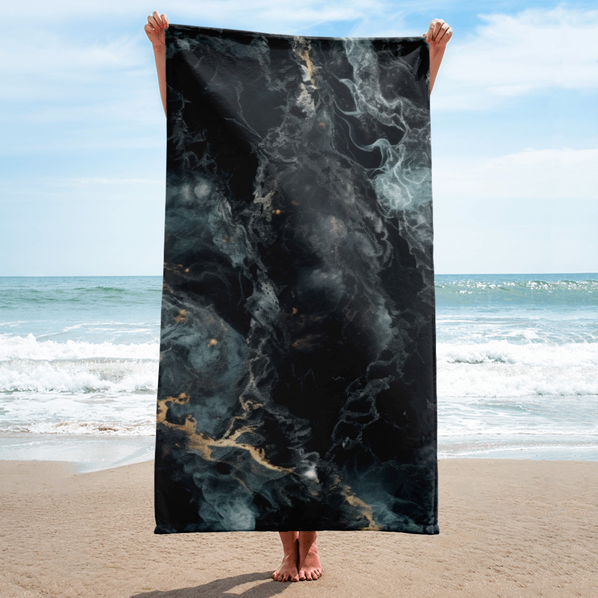 Cosmic Black Granite Beach Towel by Visual Verse - Image 1