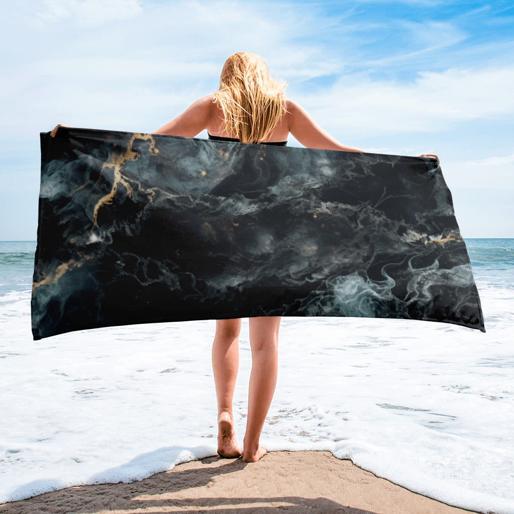 Cosmic Black Granite Beach Towel by Visual Verse - Image 2