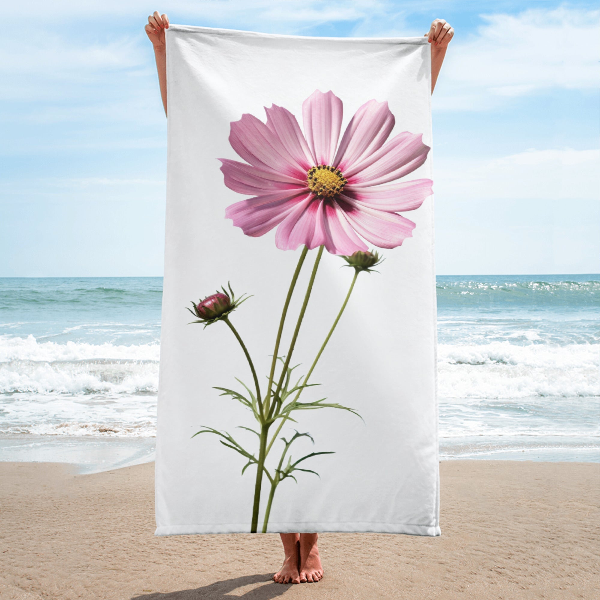 Cosmos Flower Beach Towel by Visual Verse - Image 1