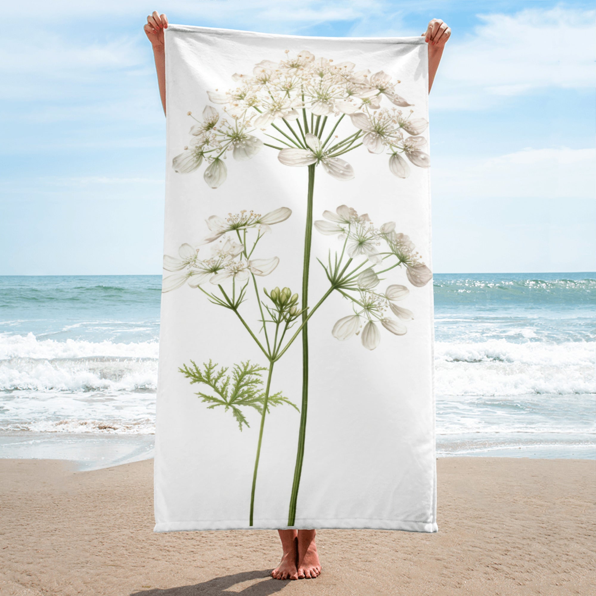 Cow Parsley Flower Beach Towel by Visual Verse - Image 1