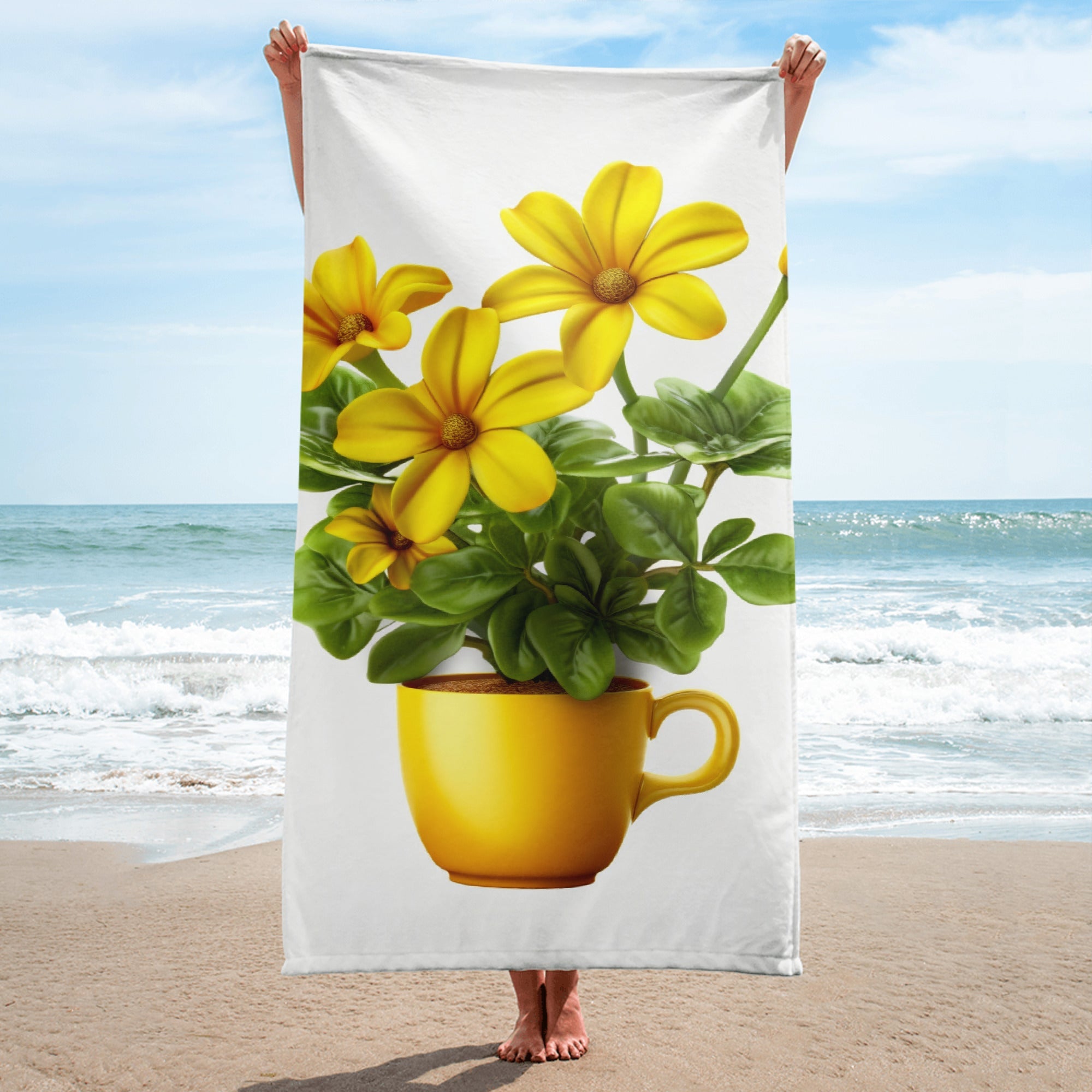 Cup Plant Flower Beach Towel by Visual Verse - Image 1