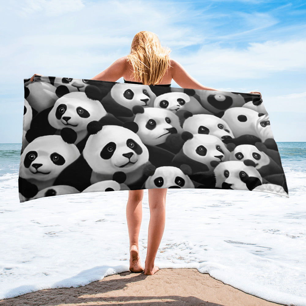 Cute & Playful Panda Faces Beach Towel by Visual Verse - Image 2