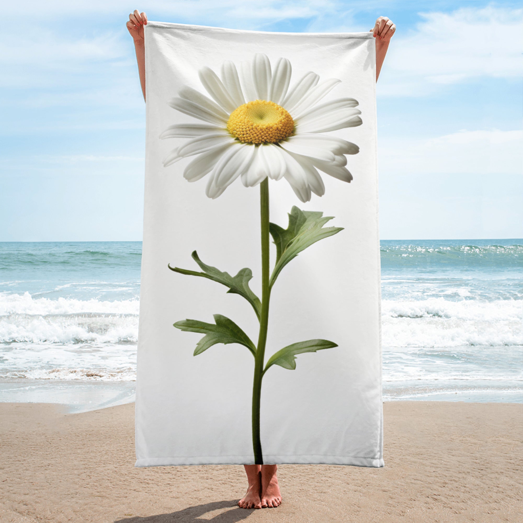 Daisy May Shasta Daisy Flower Beach Towel by Visual Verse - Image 1